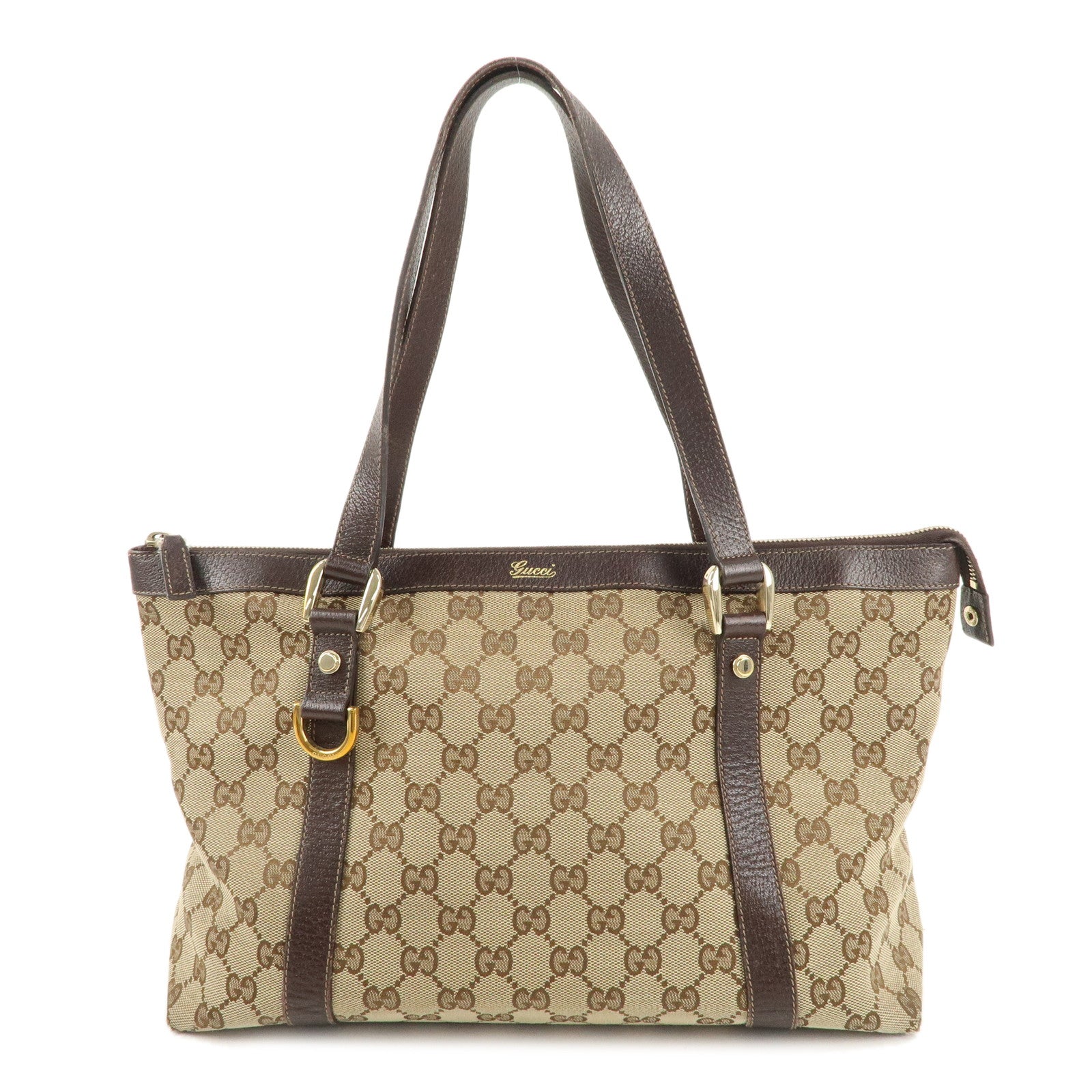 GUCCI Abbey Line GG Canvas Leather Tote Bag Beige 141470