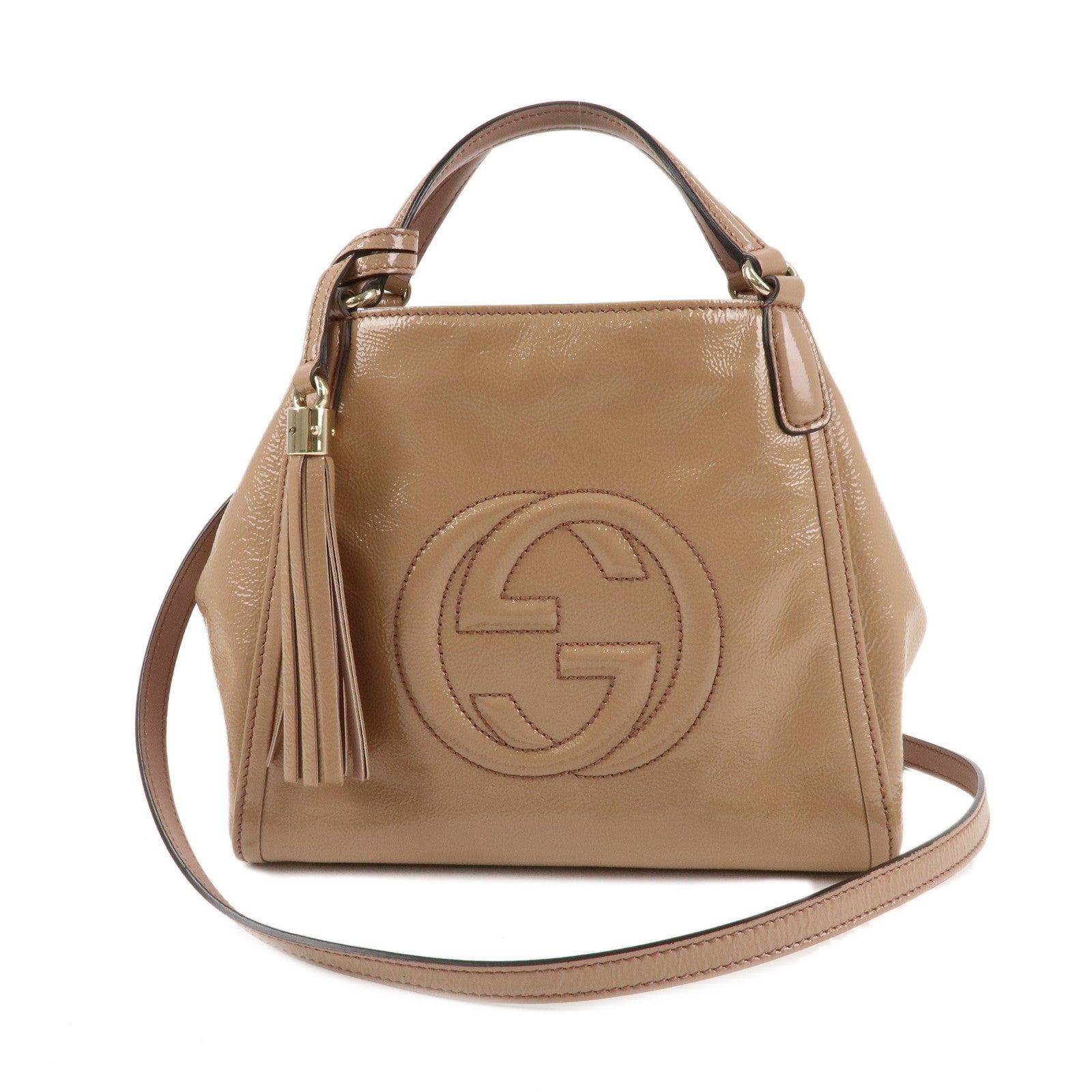 GUCCI-SOHO-Patent-Leather-2Way-Bag-Shoulder-Bag-Beige-336751