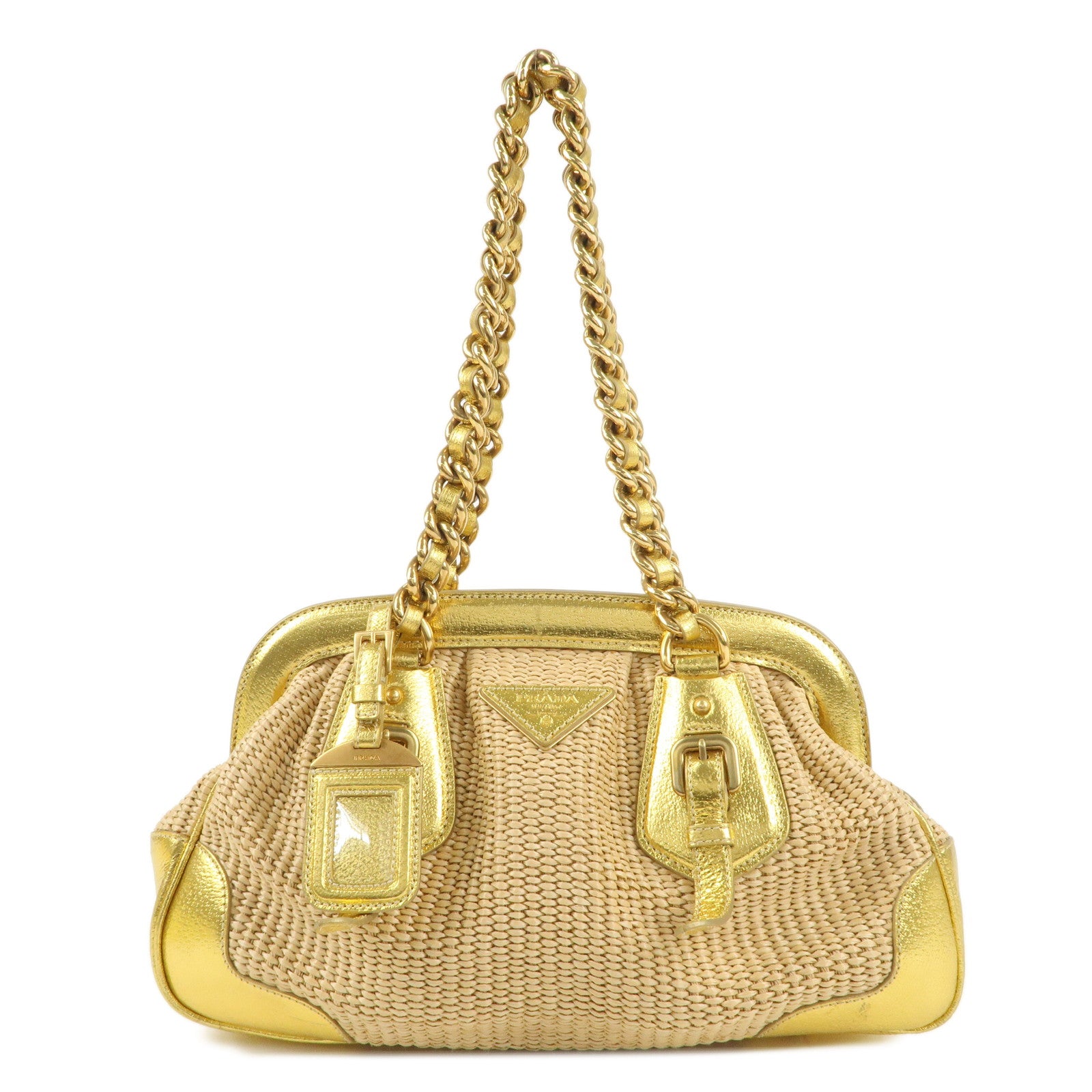 PRADA-Raffia-Leather-Chain-Shoulder-Bag-Natural-Gold-BR3692