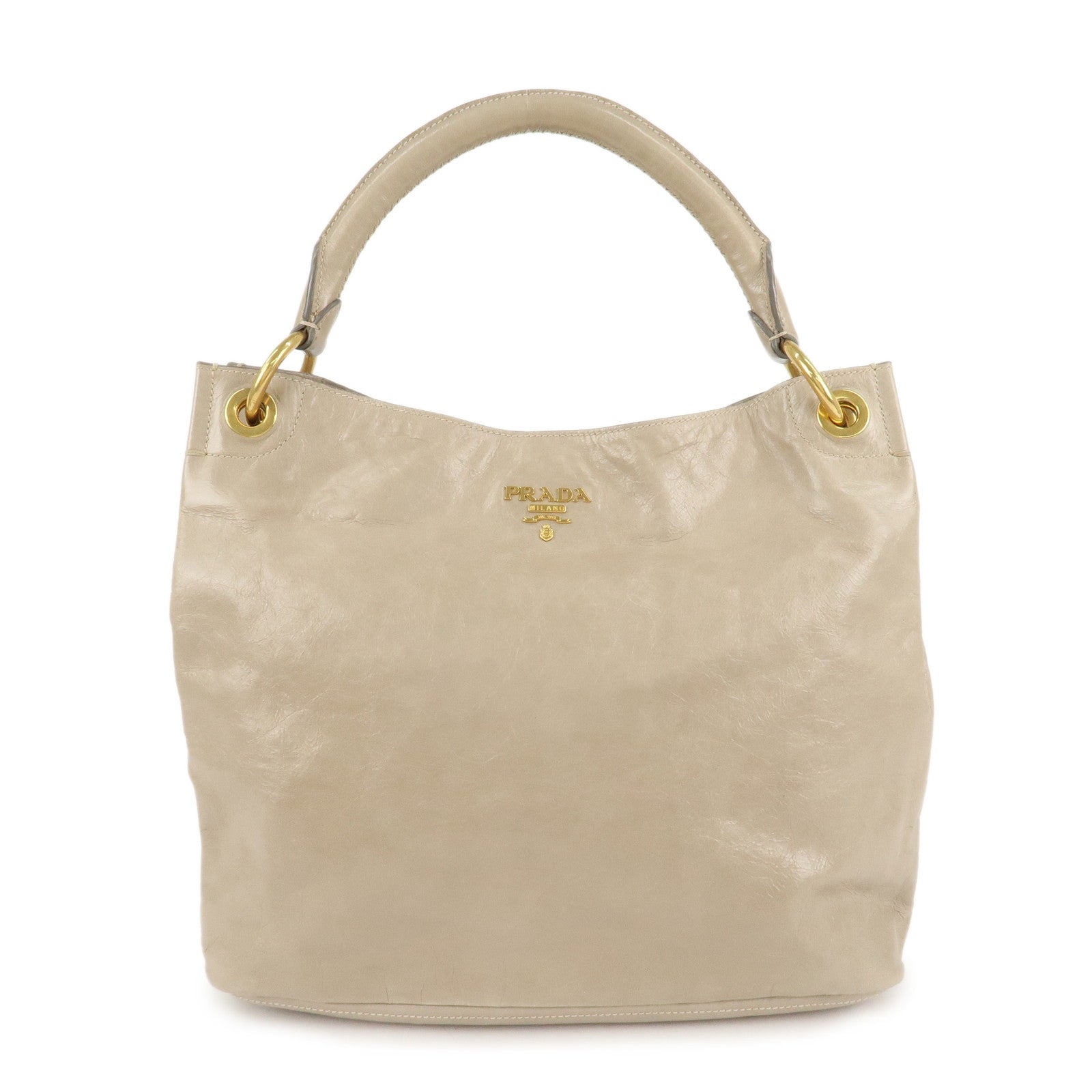 PRADA-Leatehr-Shoulder-Bag-Hand-Bag-Beige