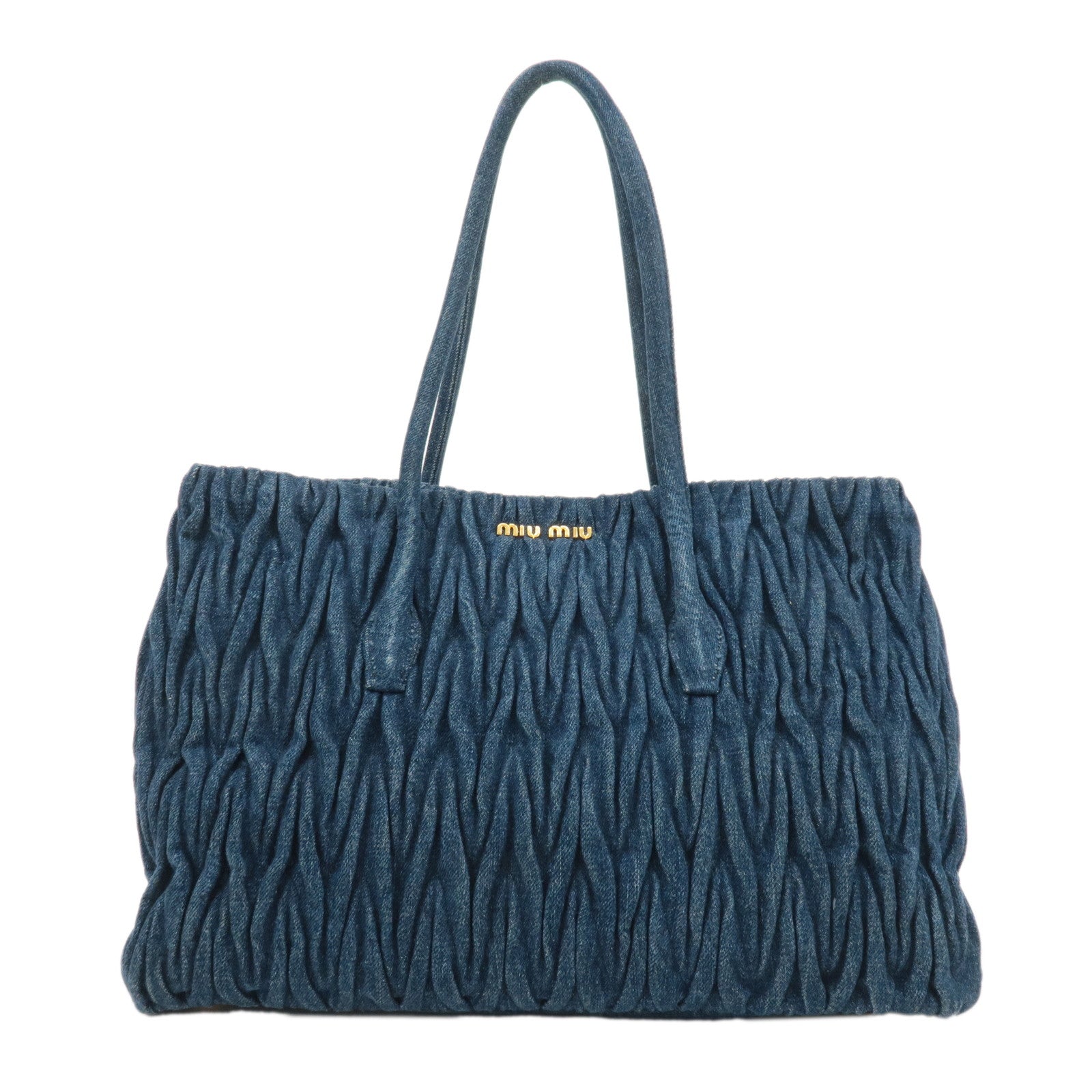 MIU MIU Matelasse Denim Leather Tote Bag Shoulder Bag Blue