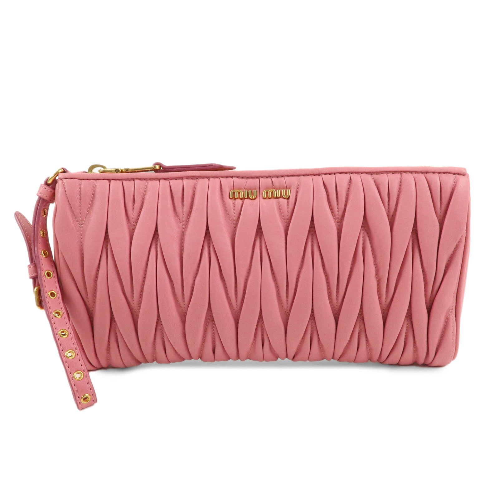 MIU MIU Matelasse Leather Pouch Clutch Bag Pink 5N1455