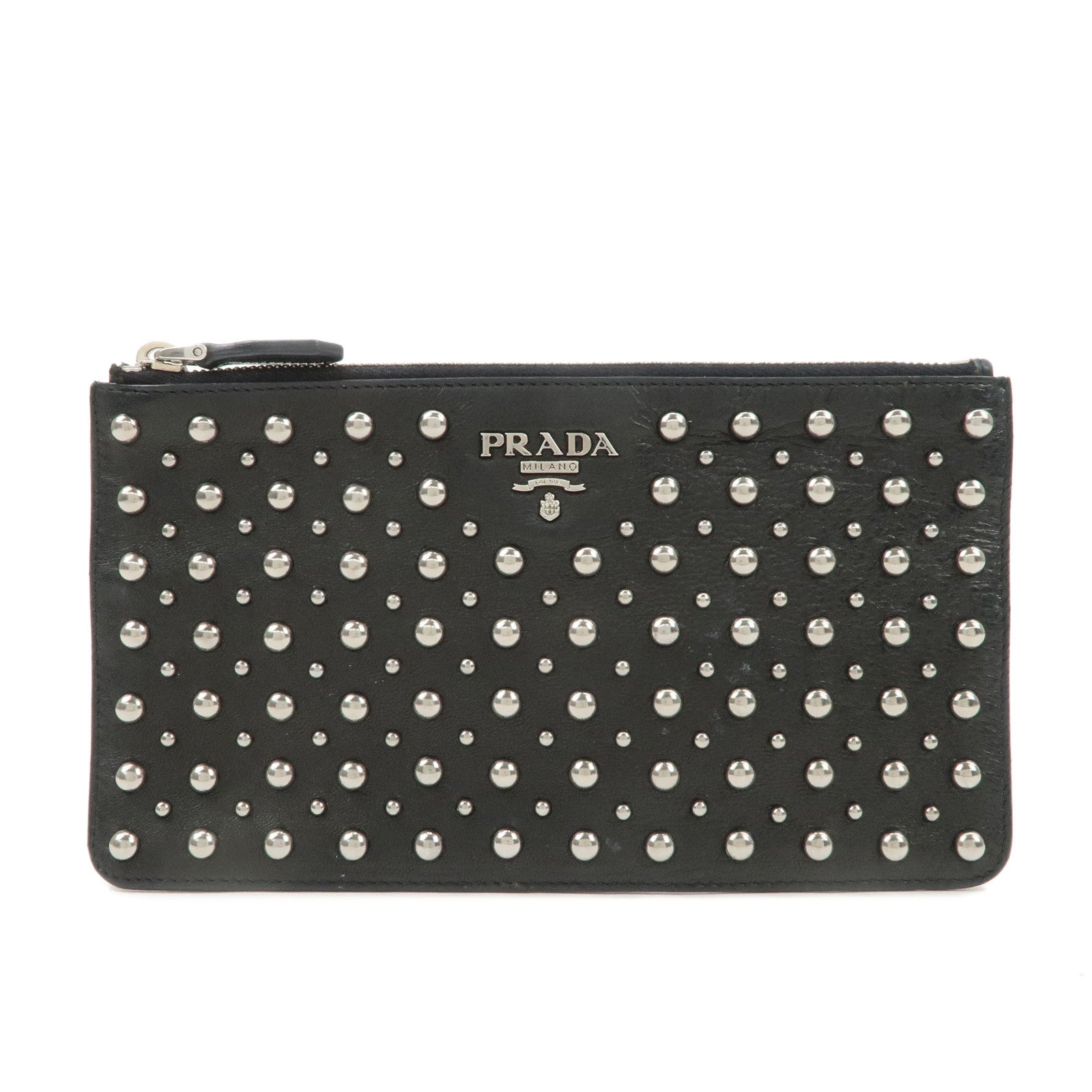 PRADA-Leather-Pouch-Studs-Black