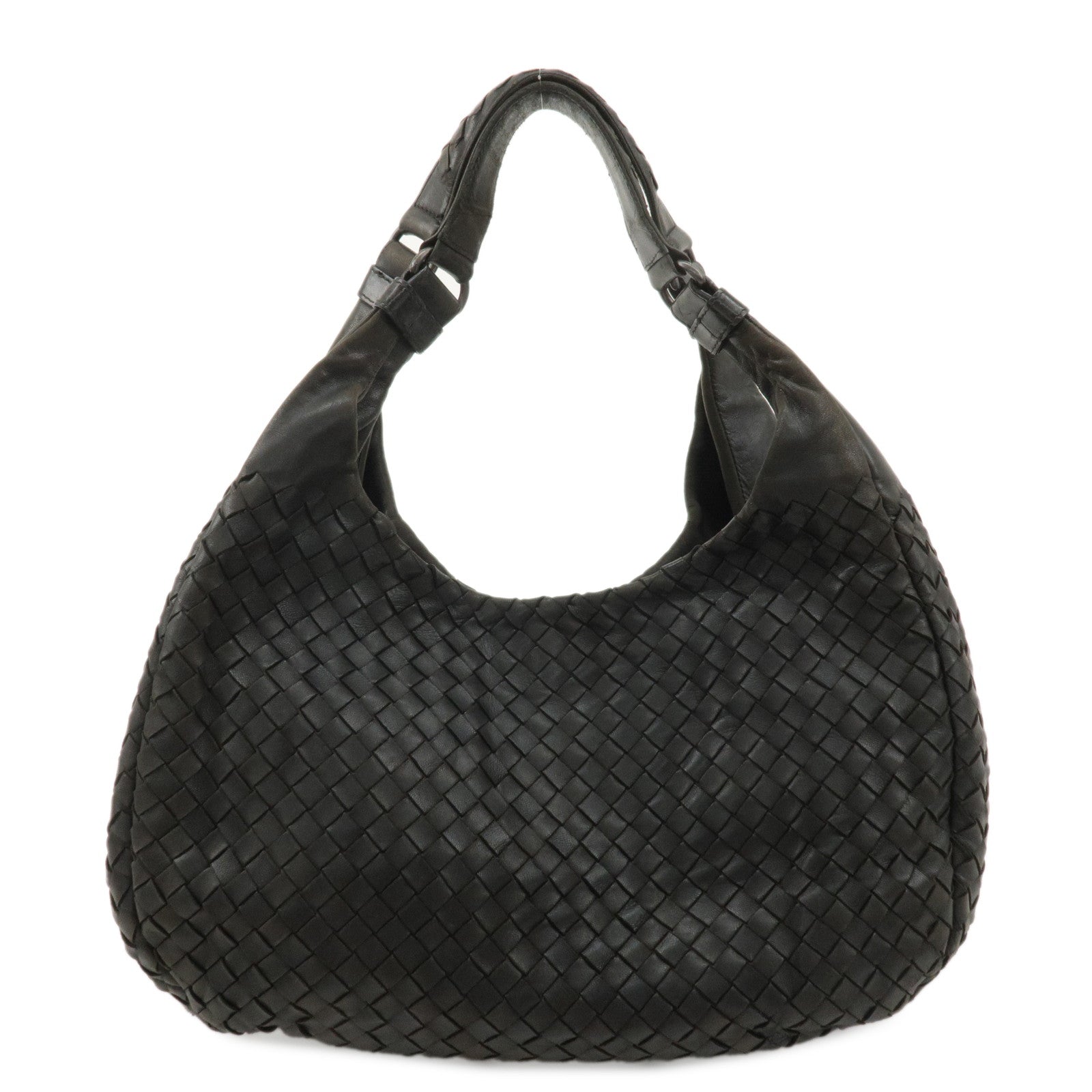 BOTTEGA VENETA Intrecciato Leather Shoulder Bag Dark Gray 125787