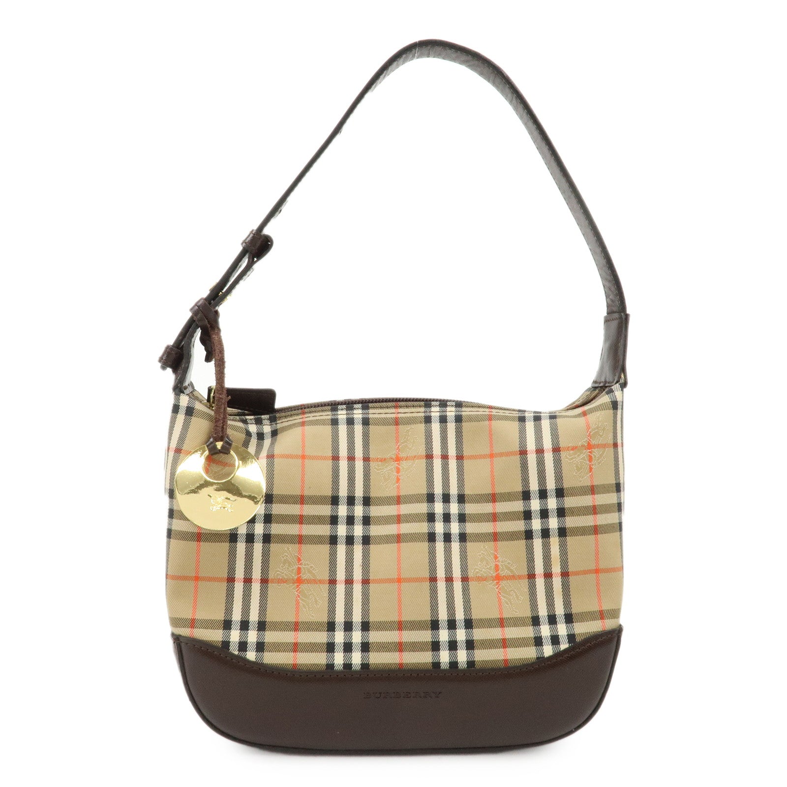 BURBERRY-Nylon-Leather-Nova-Plaid-Shoulder-Hand-Bag-Beige-Black