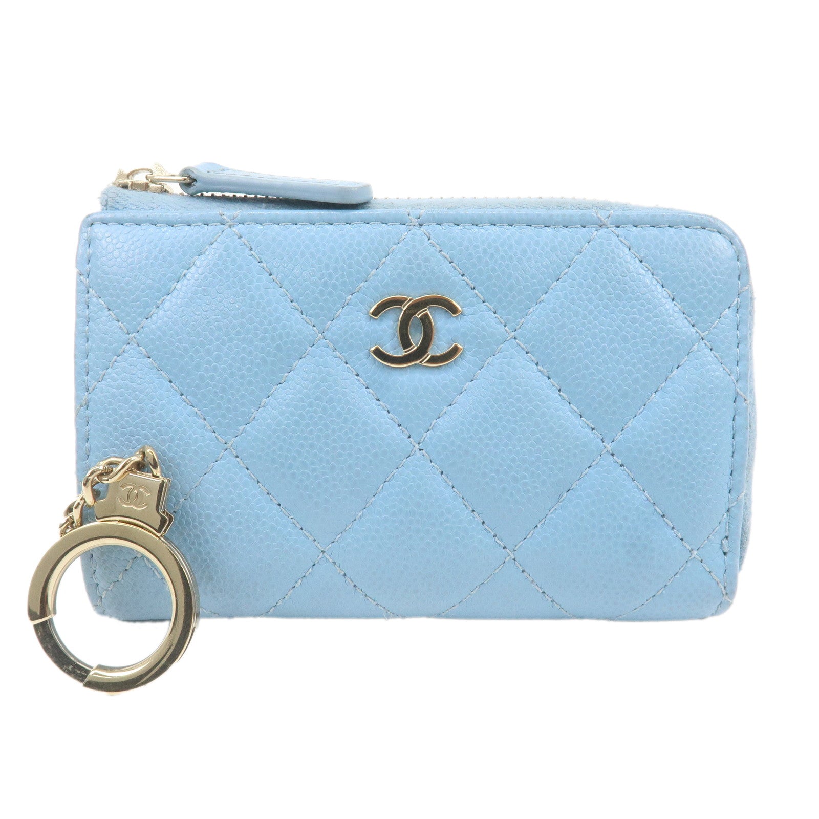 CHANEL-Matelasse-Caviar-Skin-COCO-Mark-Round-Zipper-Coin-Case