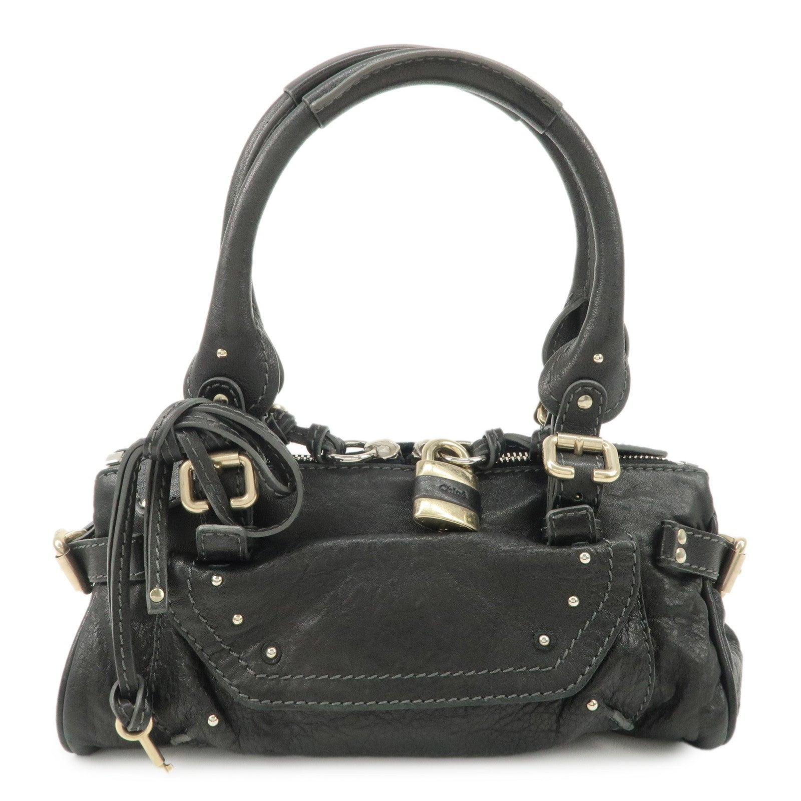 Chloe-Paddington-Leather-Mini-Boston-Bag-Hand-Bag-Black