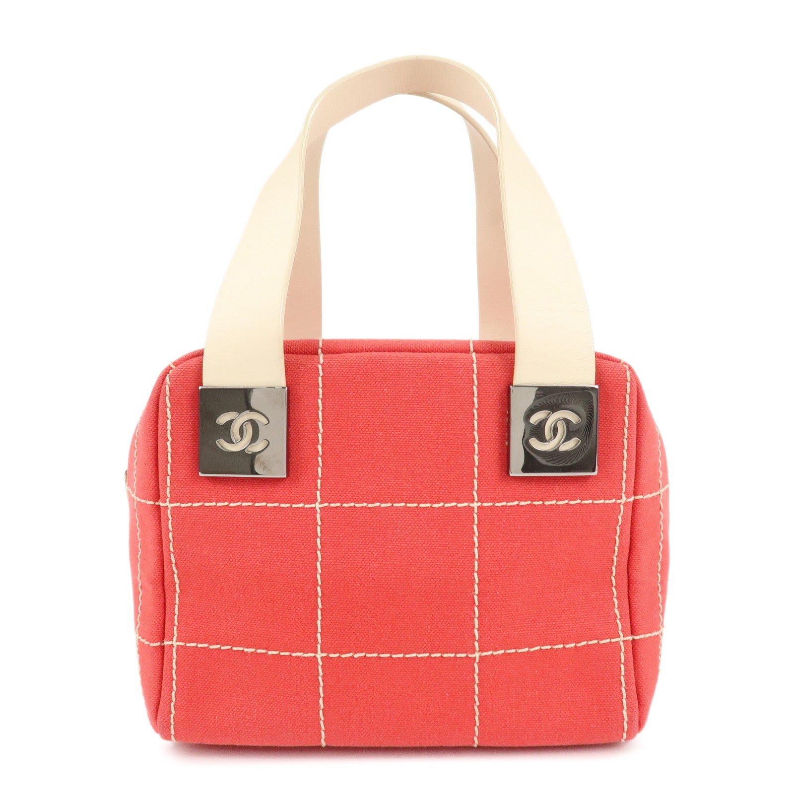 CHANEL-Chocolate-Bar-Canvas-Leather-Mini-Boston-Bag-Red-Ivory