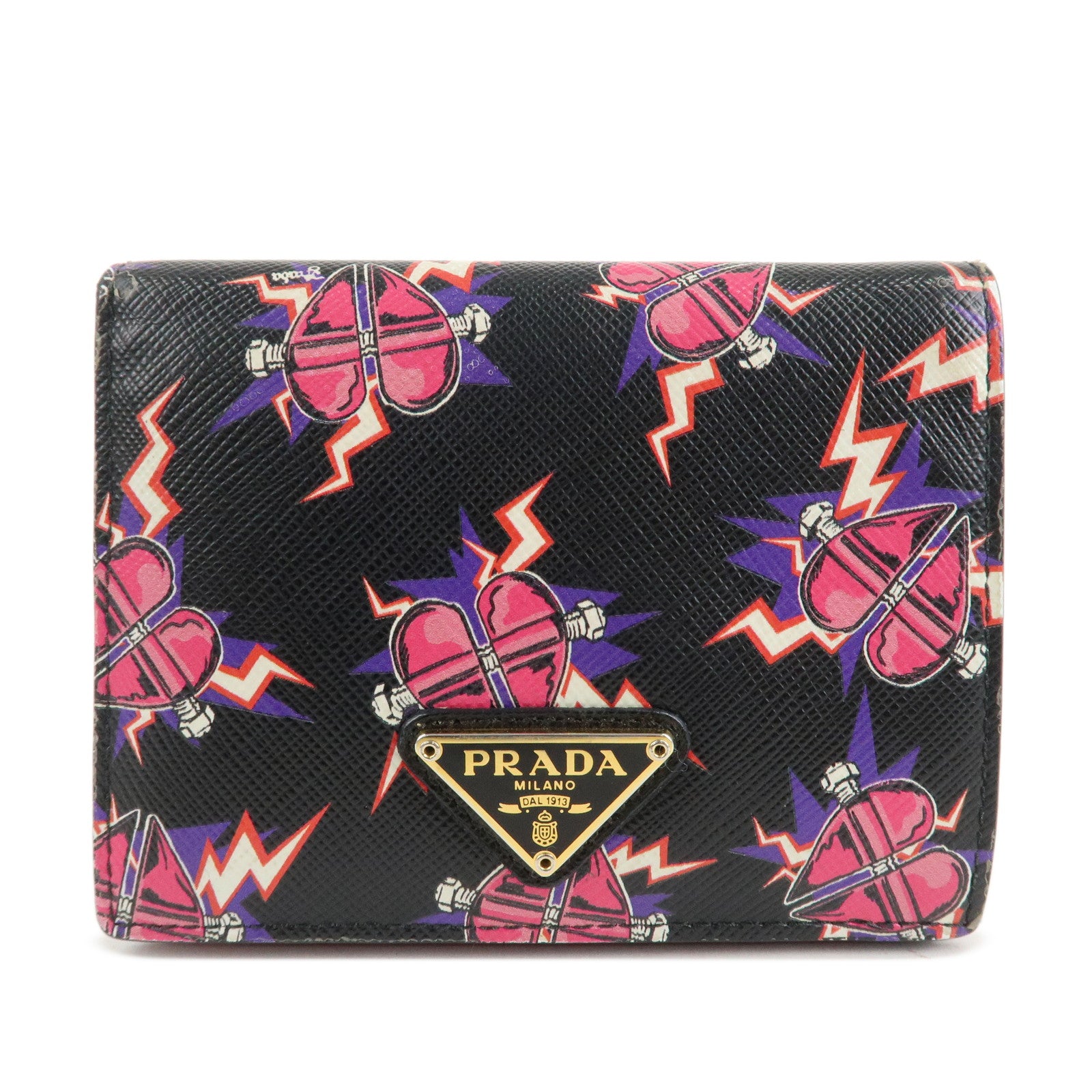 PRADA-Logo-Saffiano-Leather-Heart-Print-Bi-fold-Wallet-1MV204