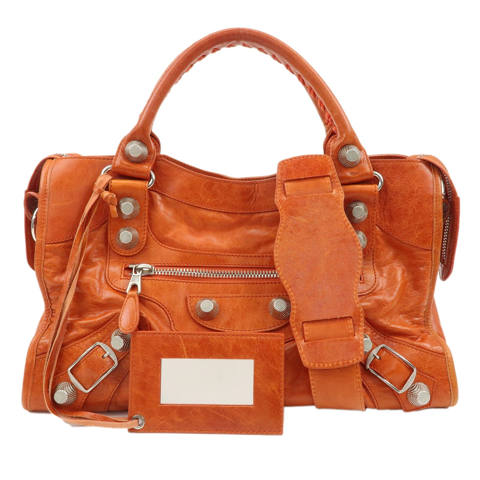 BALENCIAGA-The-Giant-City-Leather-2Way-Bag-Hand-Bag-Orange-173084