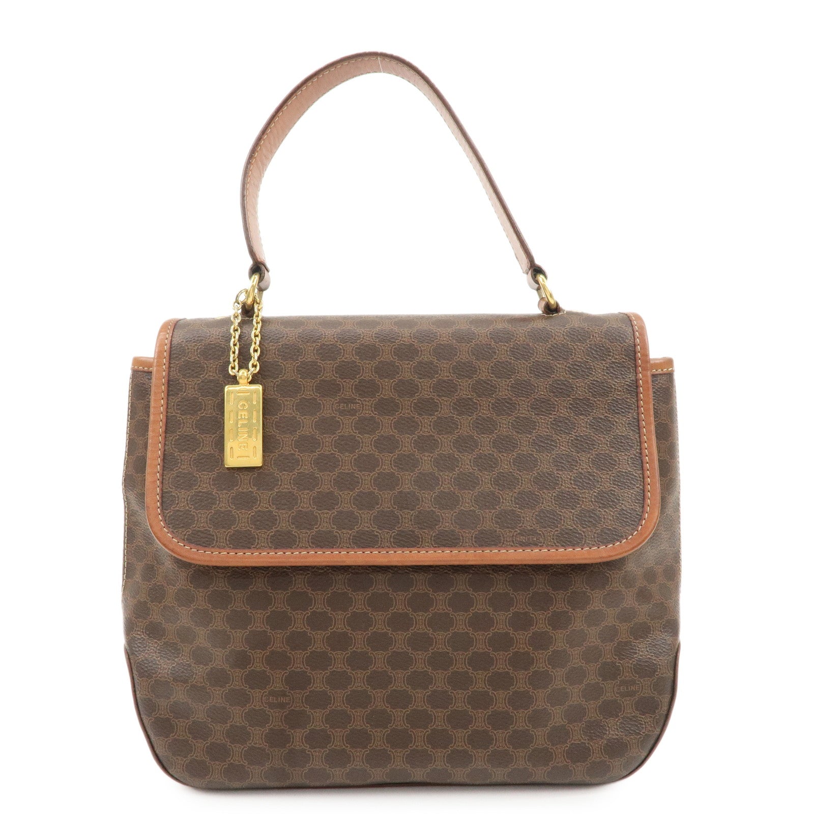 CELINE-Macadam-PVC-Leather-Hand-Bag-Brown