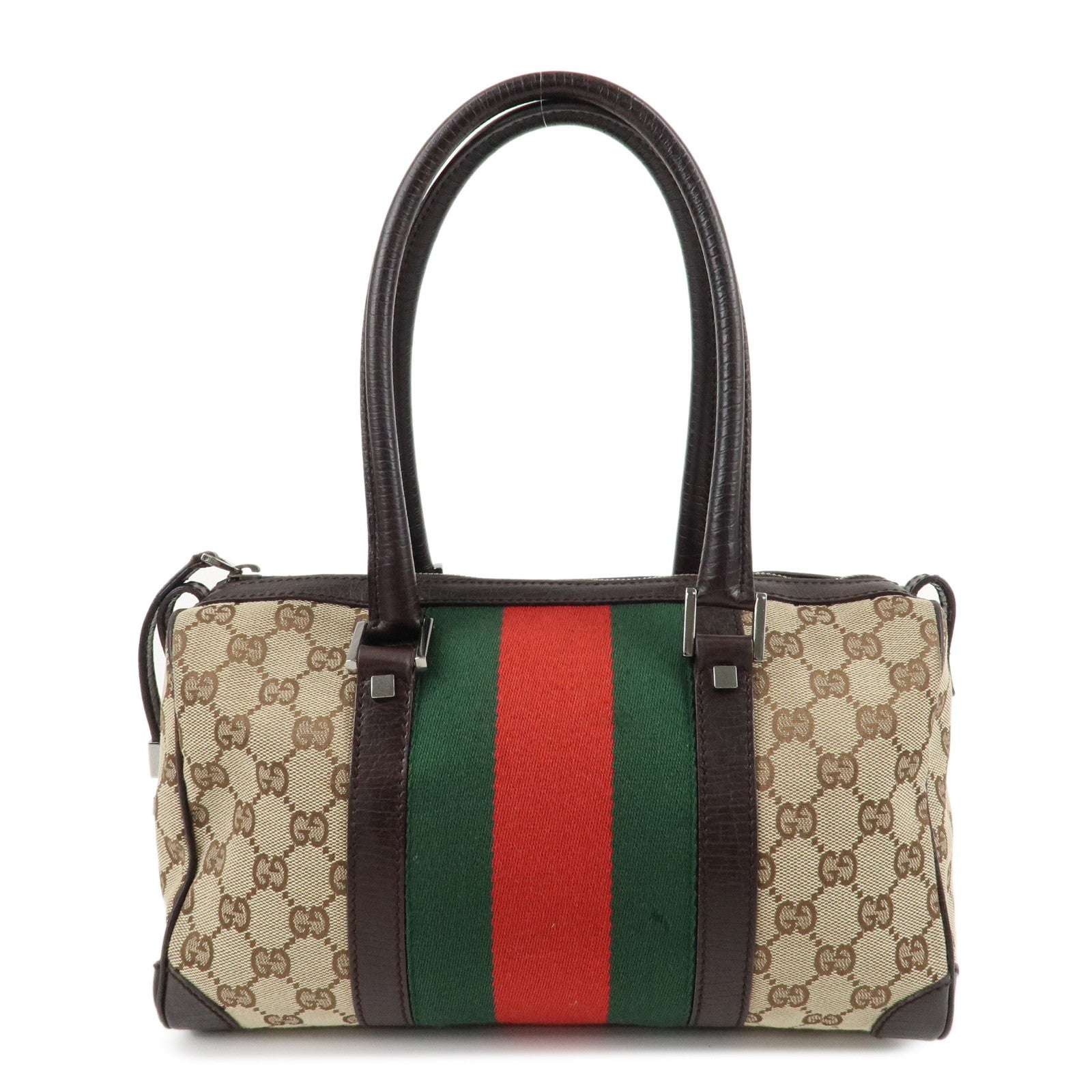 GUCCI-GG-Canvas-Leather-Mini-Boston-Bag-Beige-Brown-30458