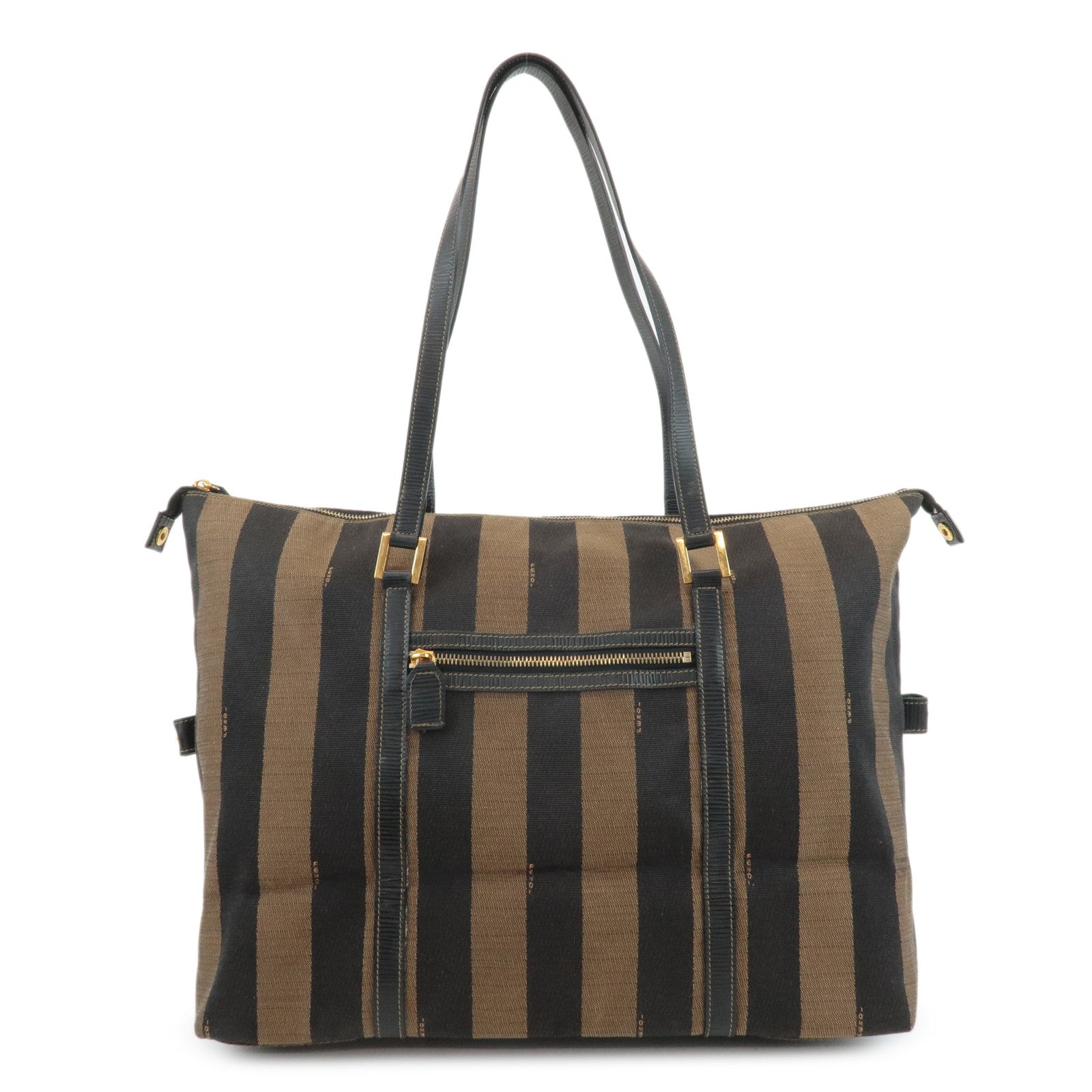 FENDI-Pecan-Canvas-Leather-Tote-Bag-Brown-Black-263230