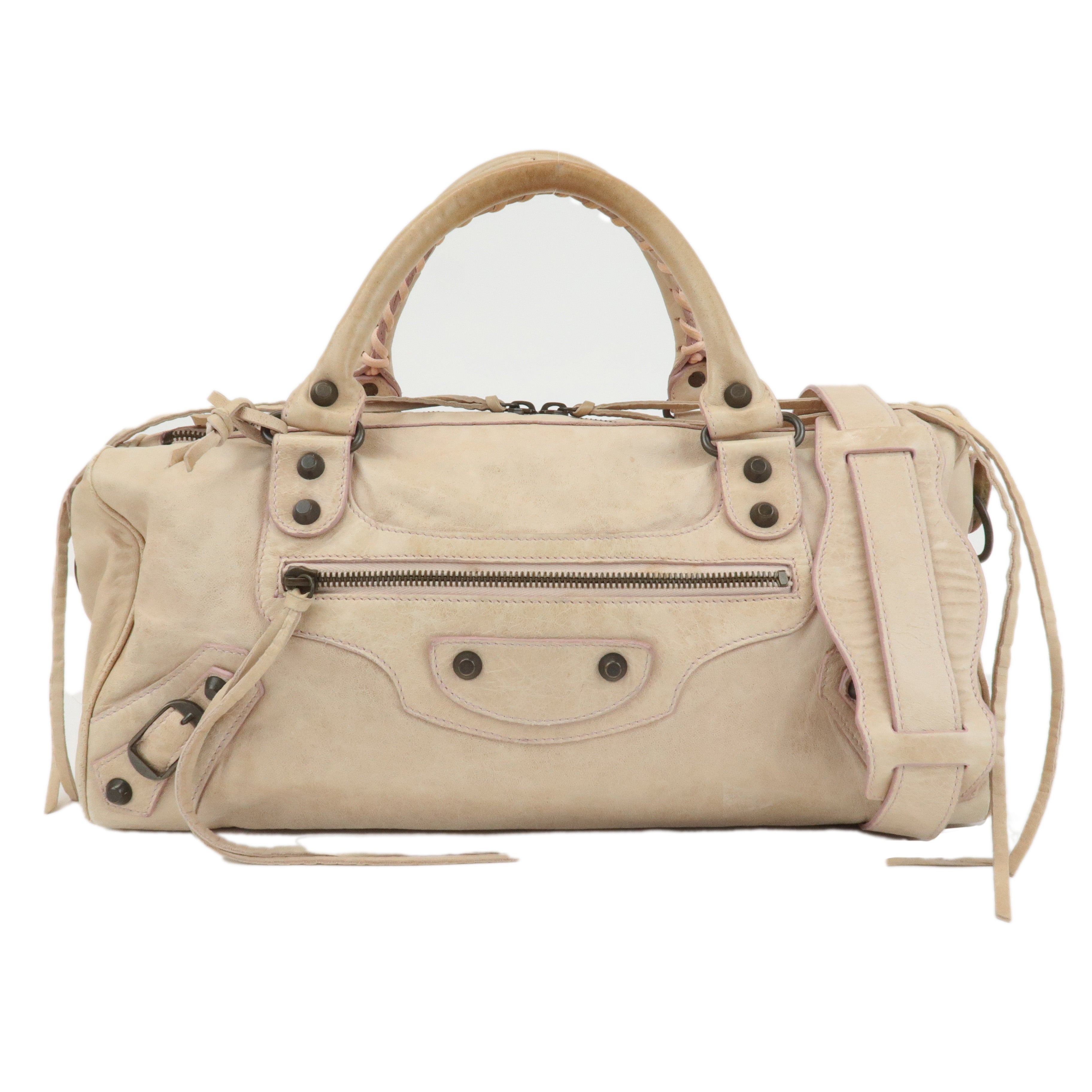 BALENCIAGA-Leather-The-Twiggy-2way-Bag-Hand-Bag-Beige-128523