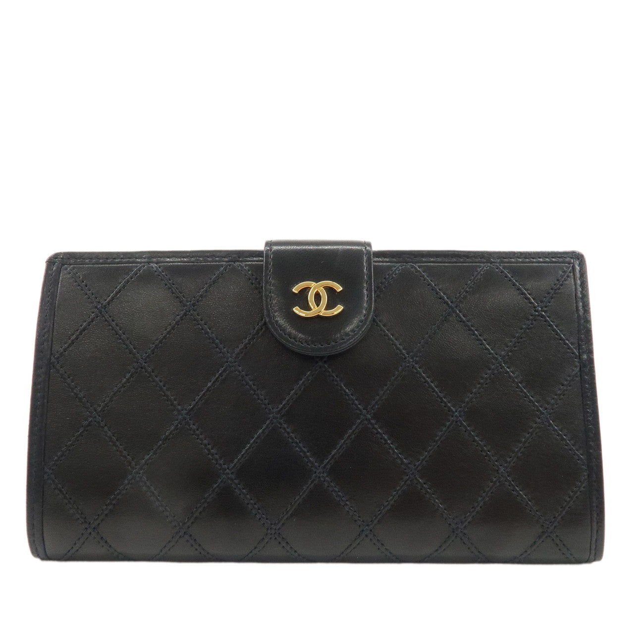 CHANEL-Bicolore-Leather-Coco-Mark-Leather-Bi-Fold-Long-Wallet