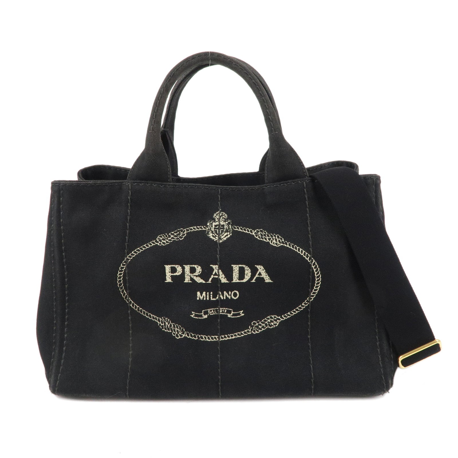 PRADA-Canapa-Canvas-2Way-Hand-Bag-Tote-Bag-Black-1BG642