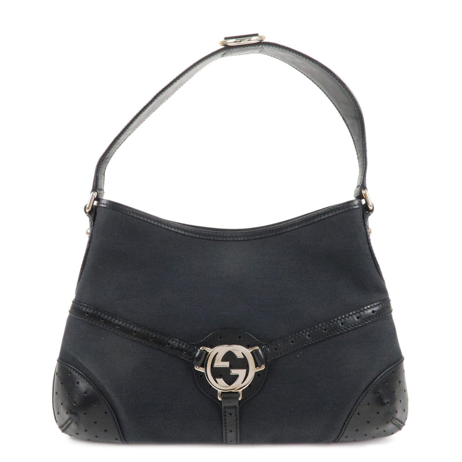 UCCI-Interlocking-G-Canvas-Leather-Shoulder-Bag-Black-114877