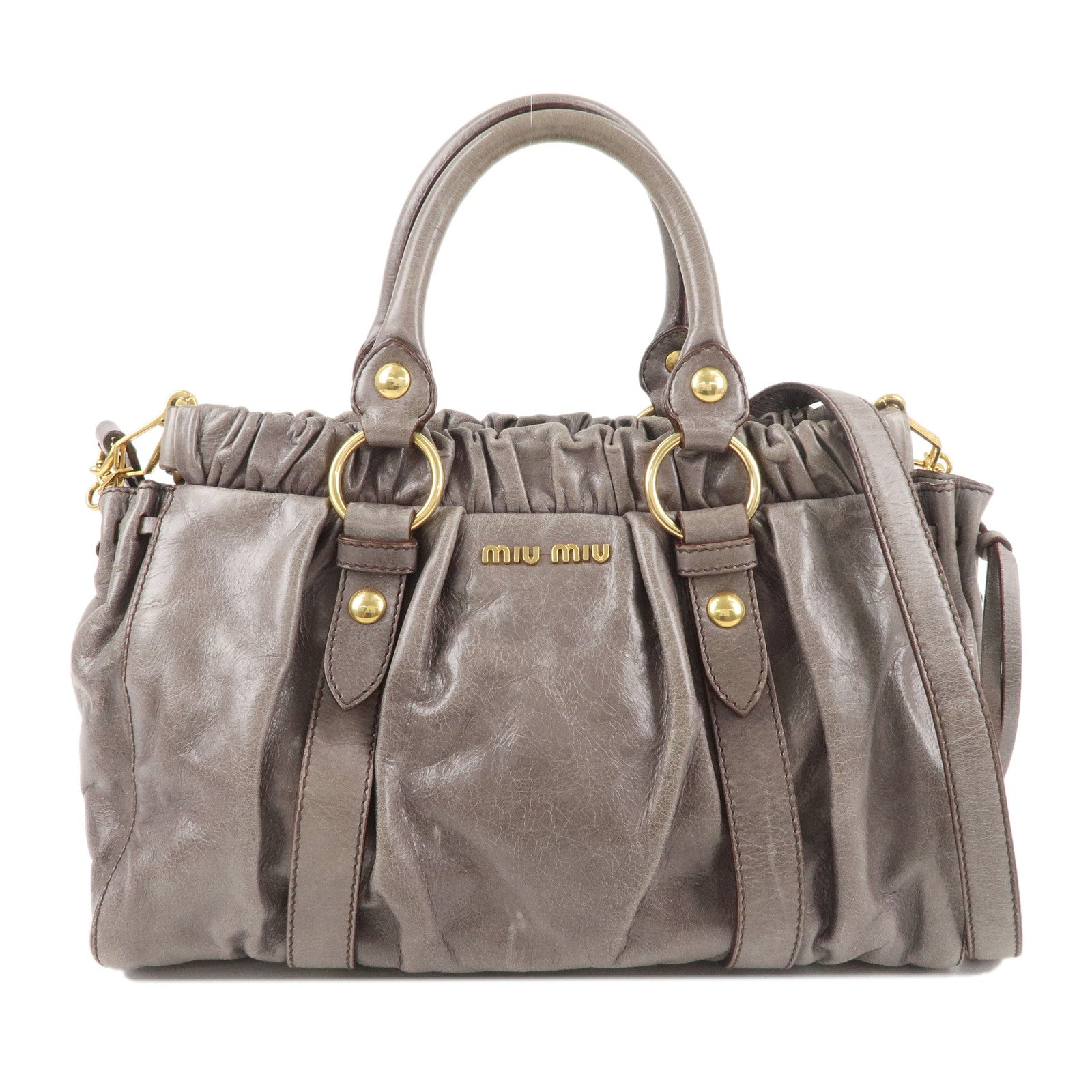 MIU-MIU-Leather-2WAY-Bag-Hand-Bag-Shoulder-Bag-Gray