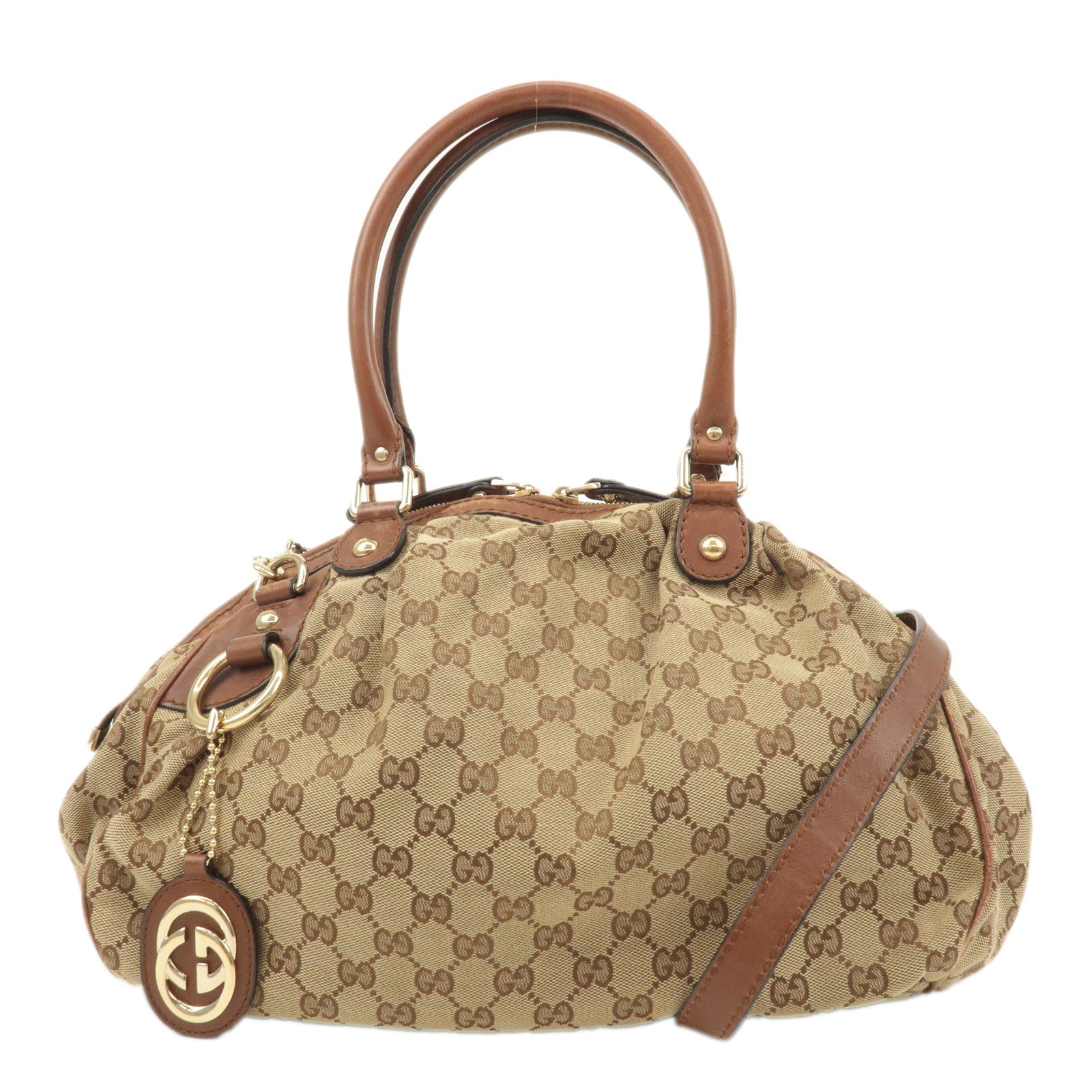 GUCCI Sukey GG Canvas Leather 2WAY Tote Bag Beige Brown 223974