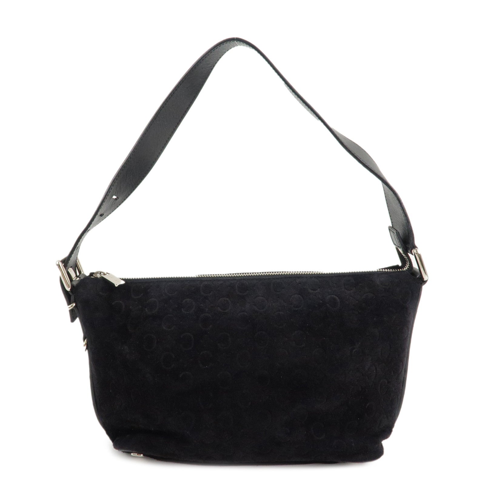 CELINE-C-Macadam-Suede-Leather-Shoulder-Bag-Black