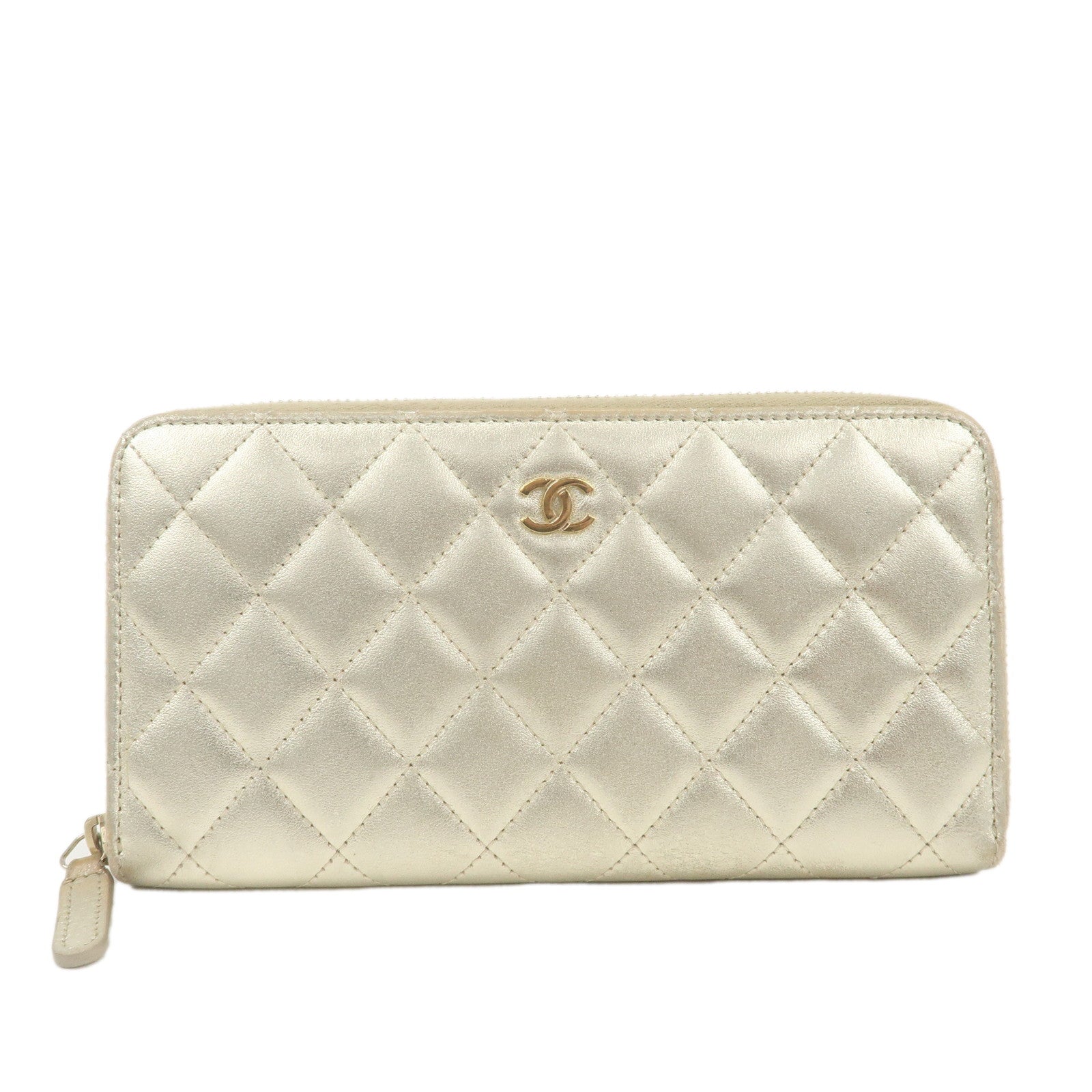 CHANEL-Matelasse-Caviar-Skin-Long-Wallet-Zip-Around-Gold-A50097