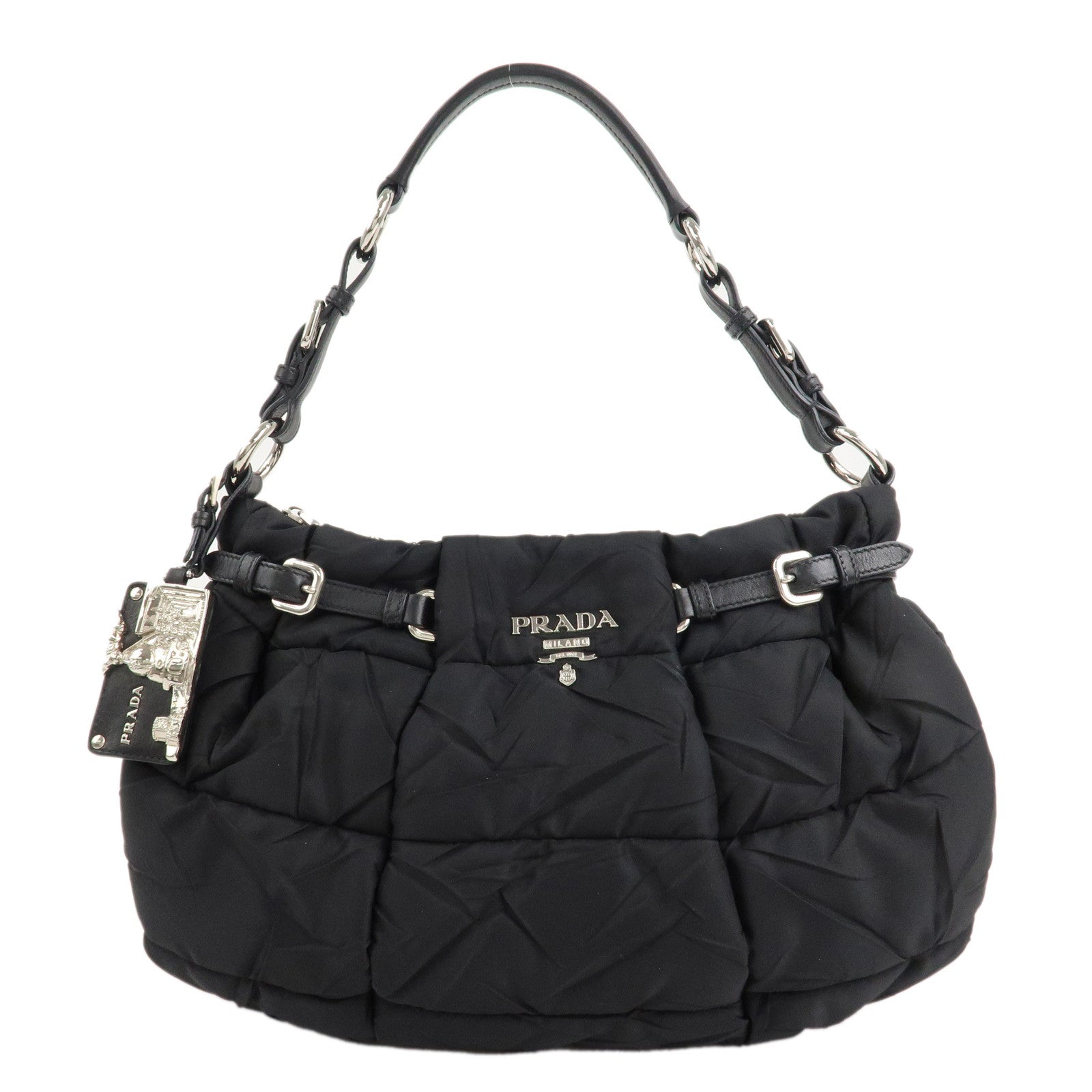 PRADA-Crispy-Nylon-Leather-Shoulder-Bag-Black-BR3808