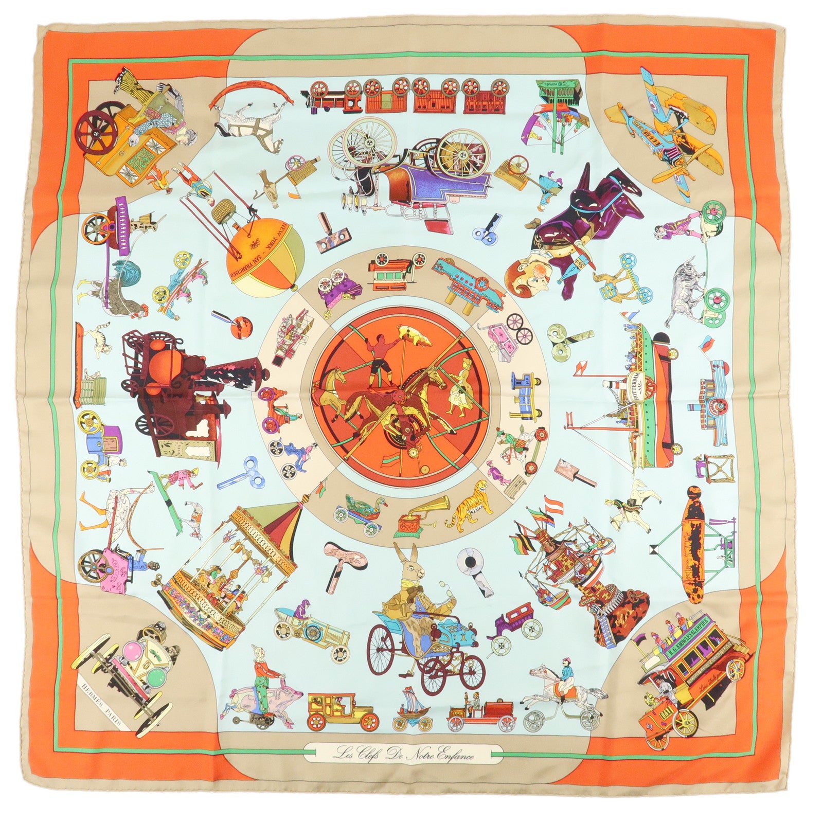 HERMES-Carre-90-100%-Silk-Scarf-Les-Cles-De-Notre-Enfance