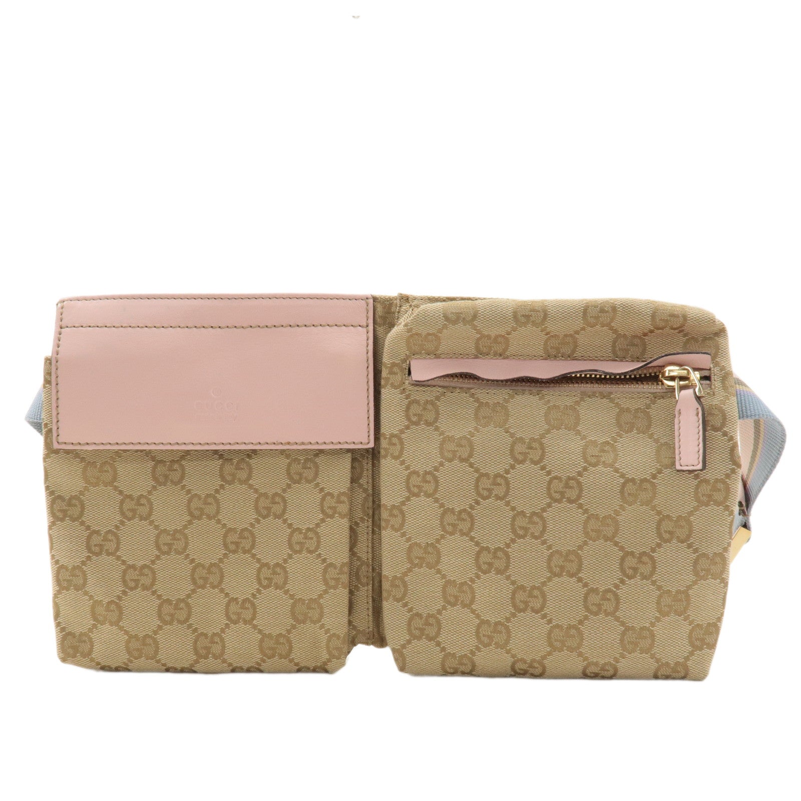 GUCCI GG Canvas Leather Waist Bag Crossbody Bag Beige Pink 28566