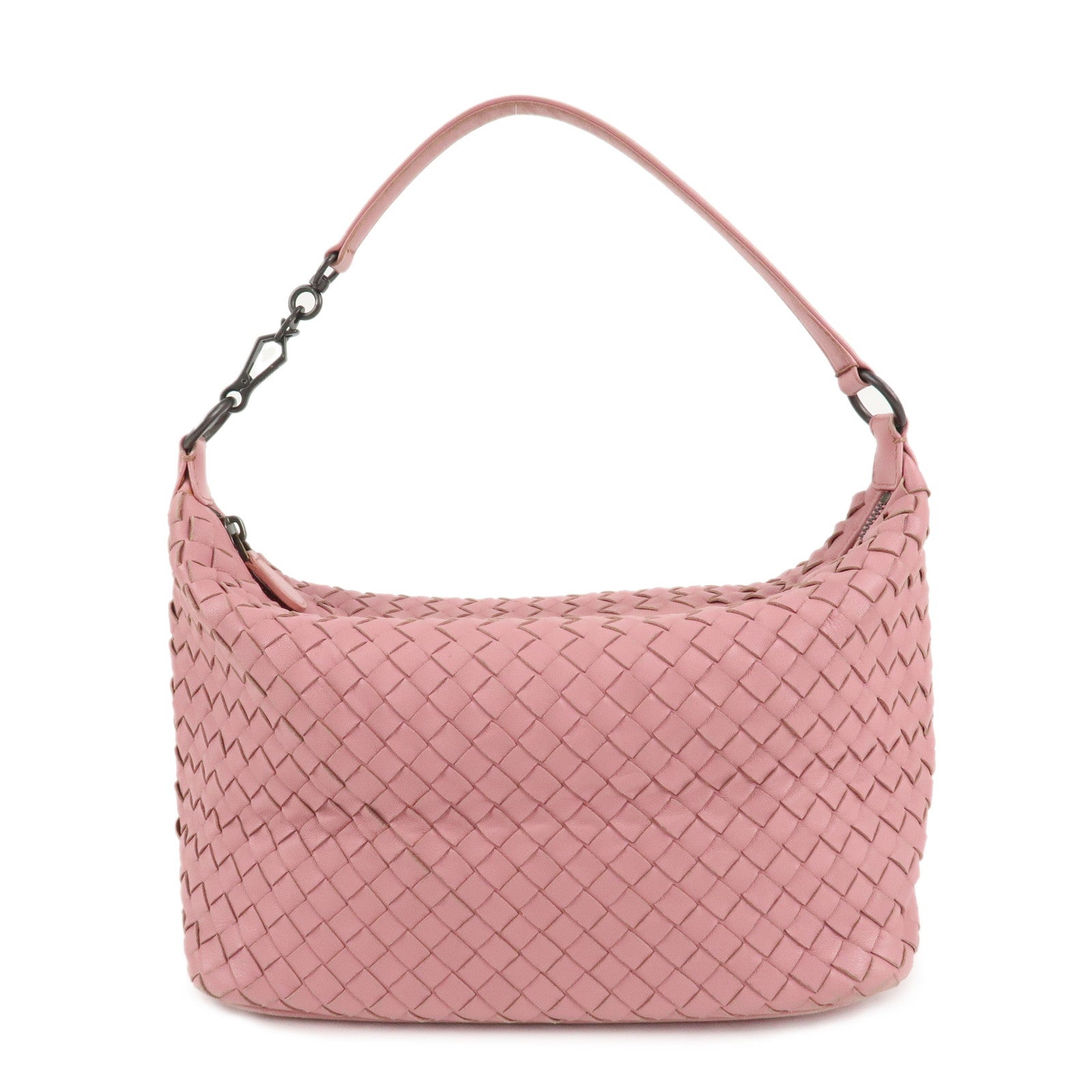 BOTTEGA-VENETA-Intrecciato-Leather-Shoulder-Bag-Pink