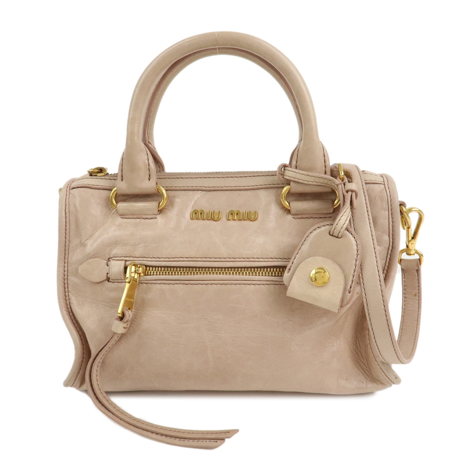 MIU-MIU-Logo-Leather-2-Way-Hand-Bag-Shoulder-Bag-Beige