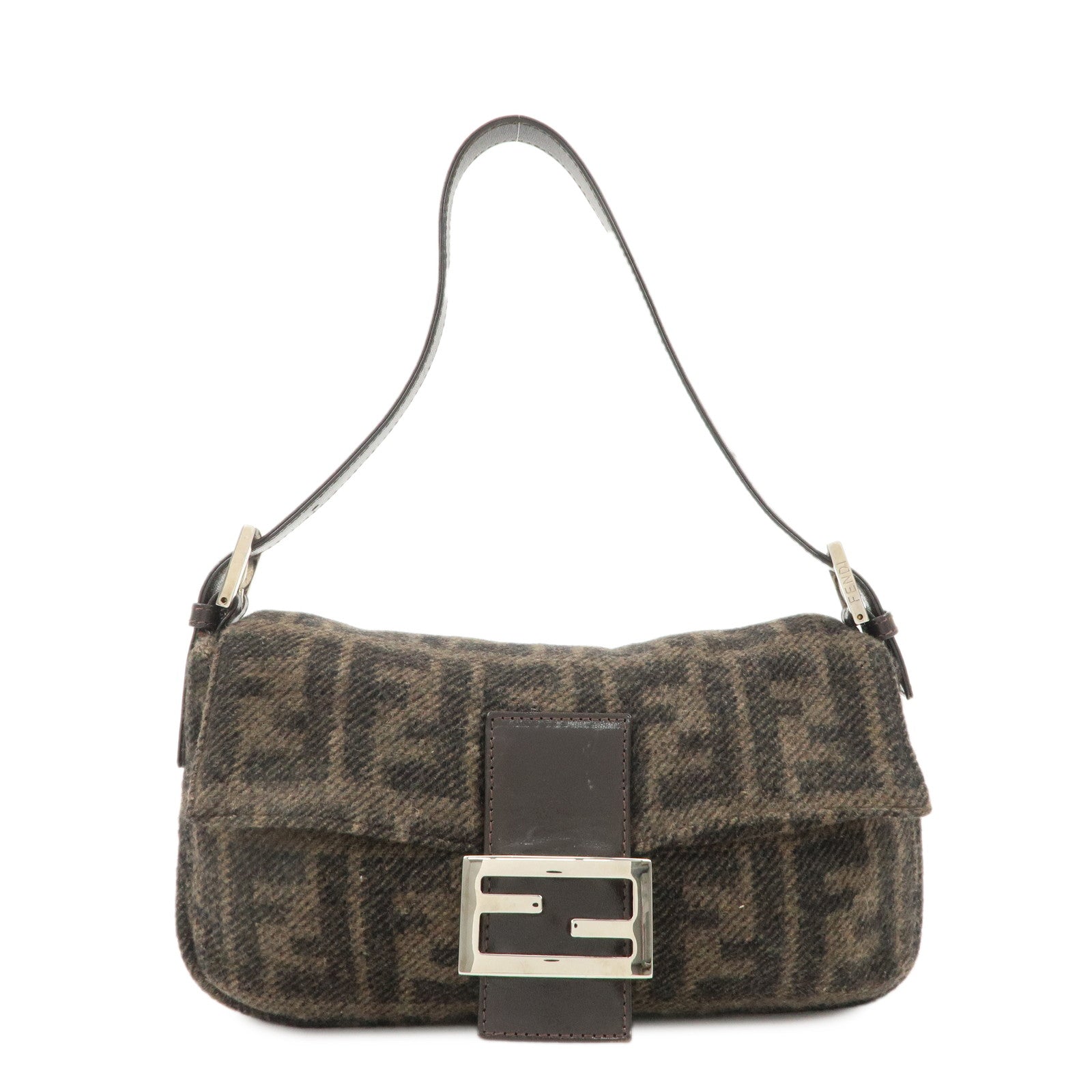 FENDI-Mamma-Buguette-Zucca-Wool-Leather-Shoulder-Bag-26424