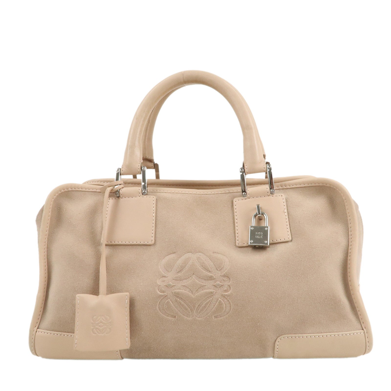 LOEWE-Anagram-Suede-Leather-Amazona-28-Hand-Bag-Pink-Beige