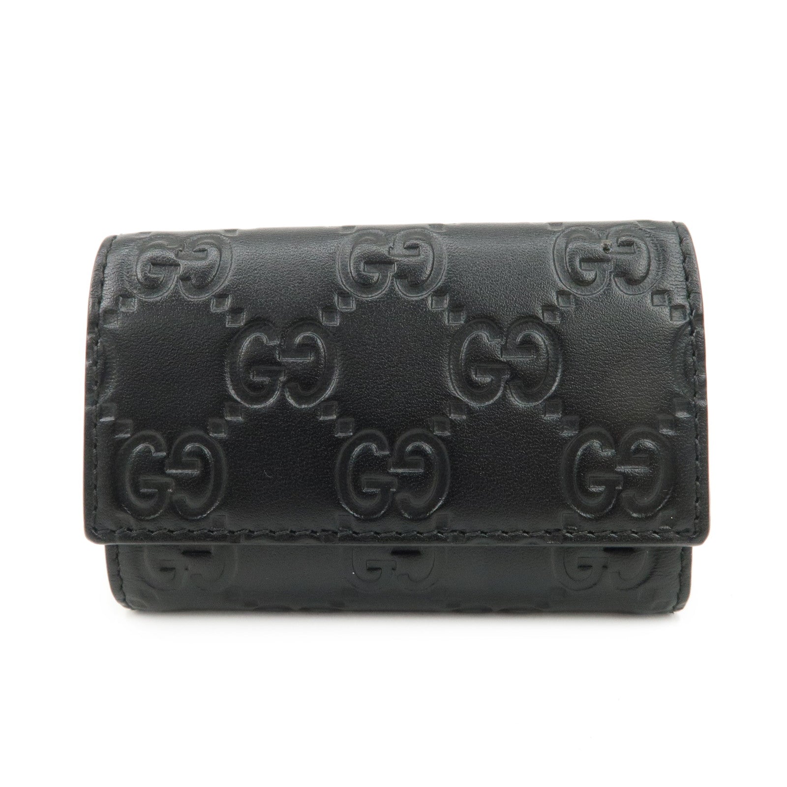 GUCCI-Guccissima-Leather-6-Rings-Key-Case-Key-Holder-Black-779824