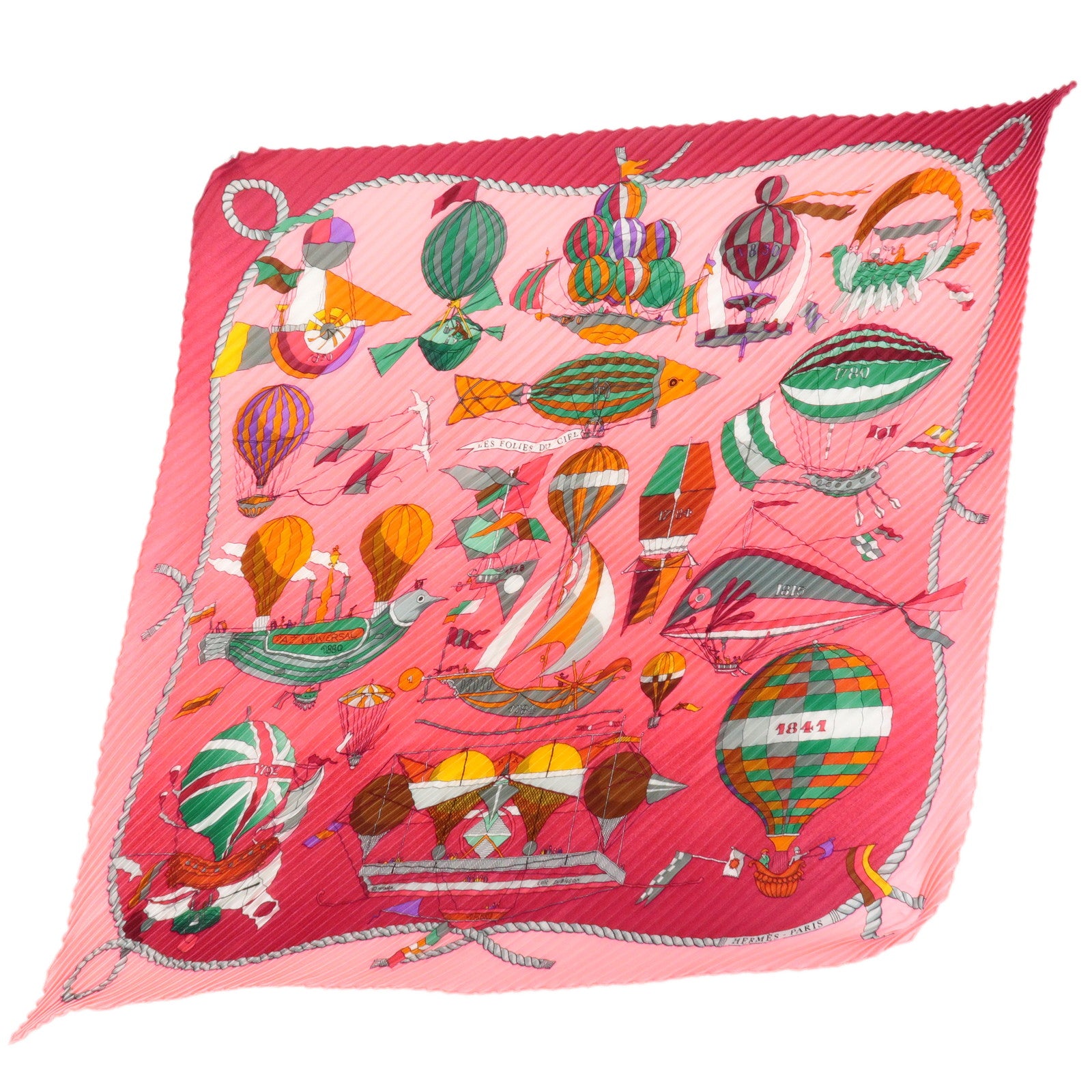 HERMES-100%-Silk-Pleats-Scarf-PAZ-UNIVERSAL-Pink-Green-Orange