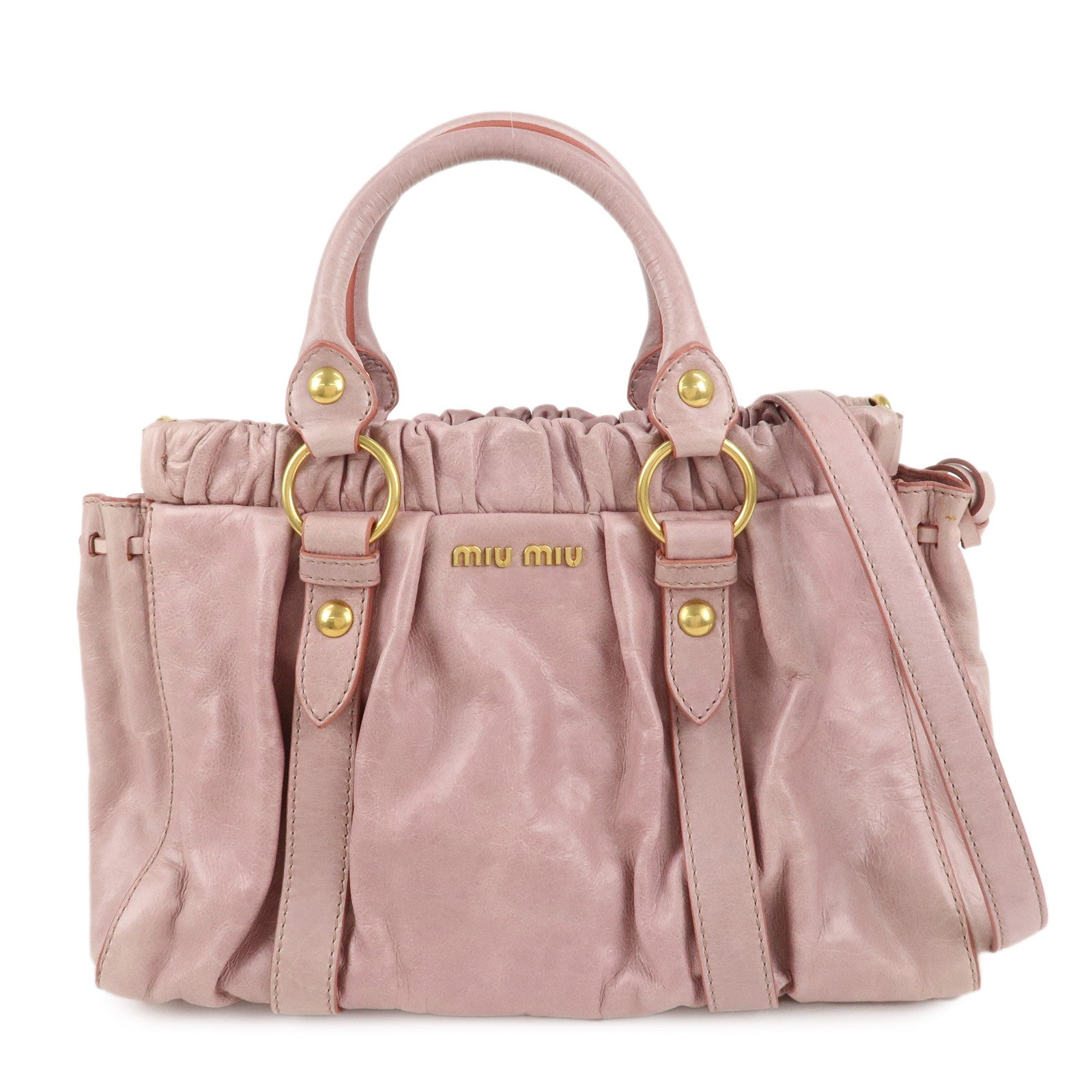 MIU-MIU-Leather-2Way-Bag-Hand-Bag-Pink-Beige-Gold-Hardware