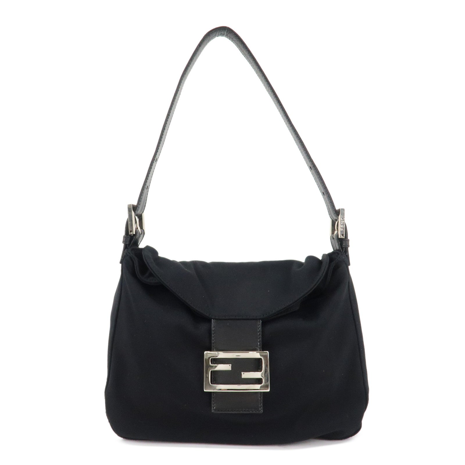 FENDI-Mamma-Baguette-Nylon-Jersey-Leather-Shoulder-Bag-Black