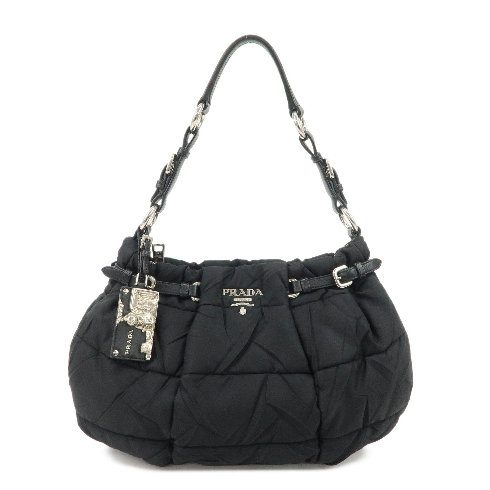 PRADA-Crispy-Nylon-Leather-Shoulder-Bag-Black-BR3808