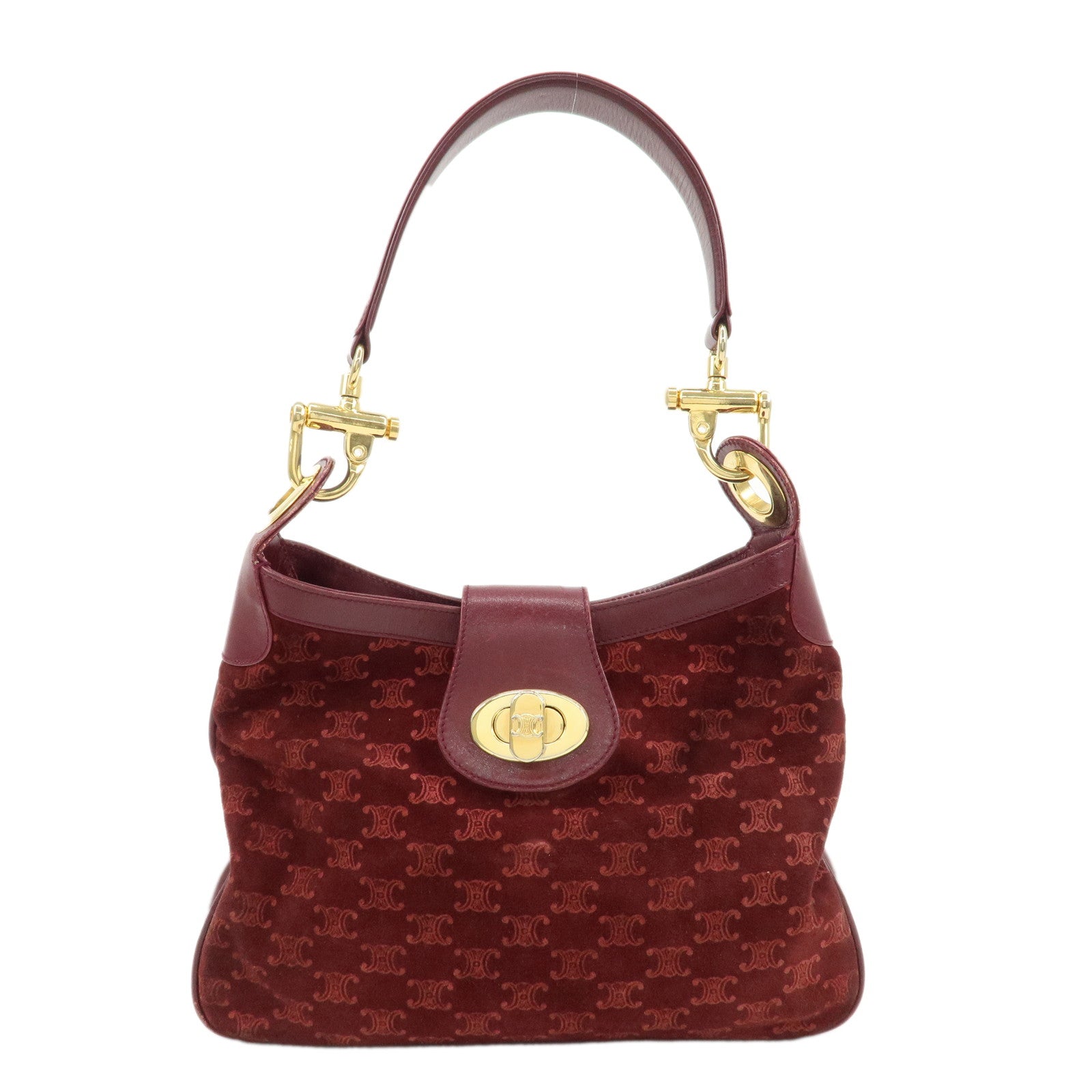 CELINE-Macadam-Suede-Leather-One-Shoulder-Bag-Hand-Bag-Bordeaux