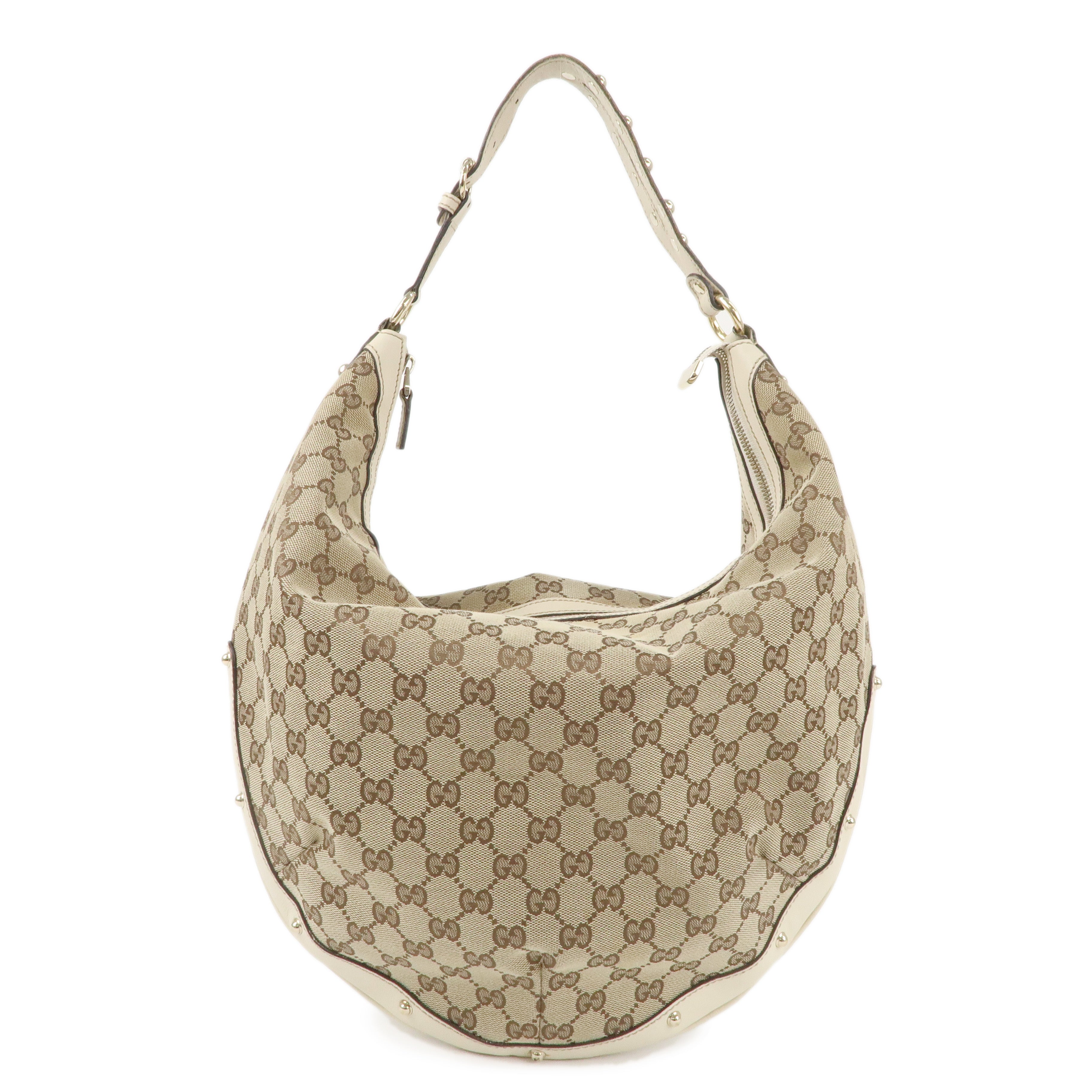 GUCCI GG Canvas Leather Shoulder Bag Beige Ivory 159406