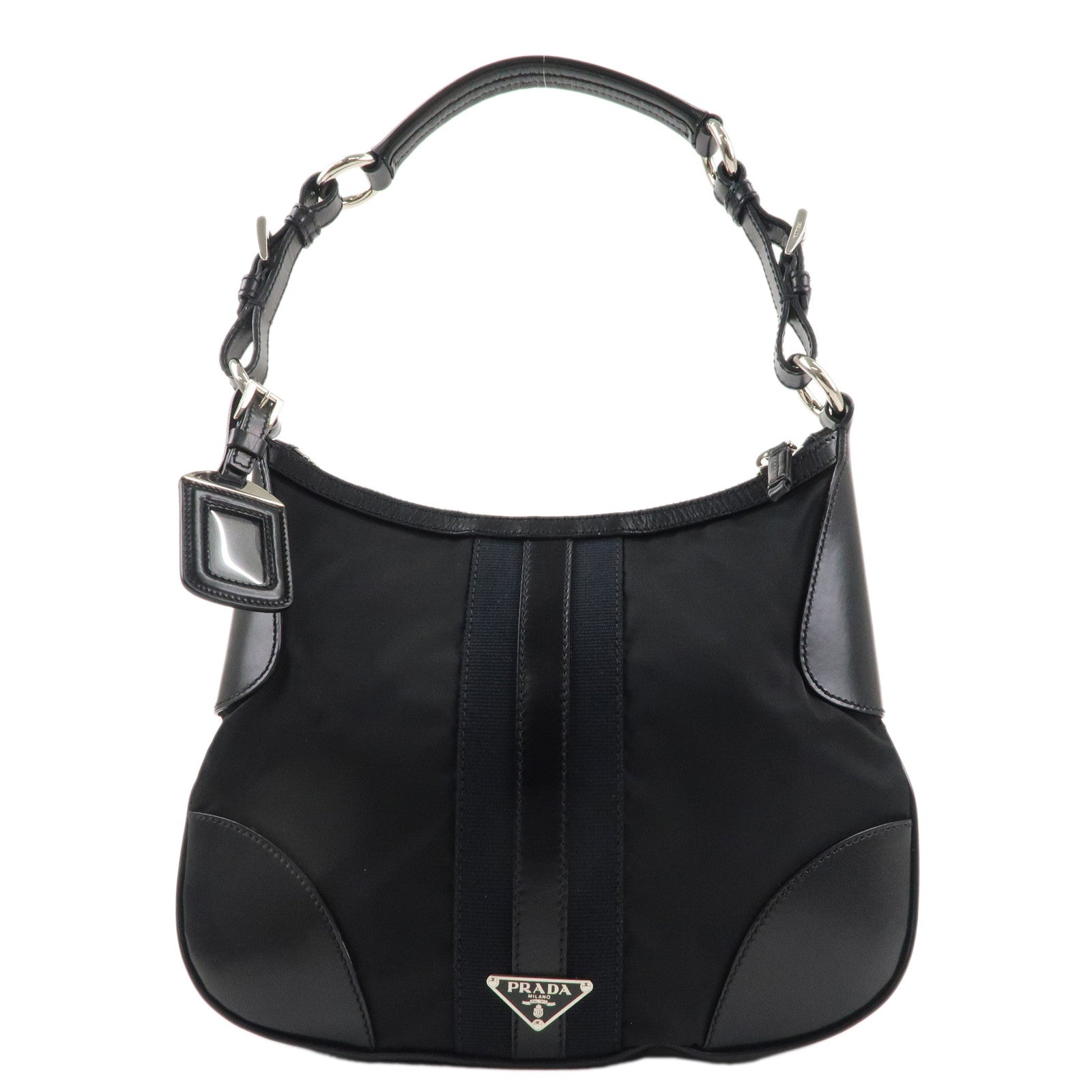 PRADA-Nylon-Leather-One-Shoulder-Bag-NERO-Black