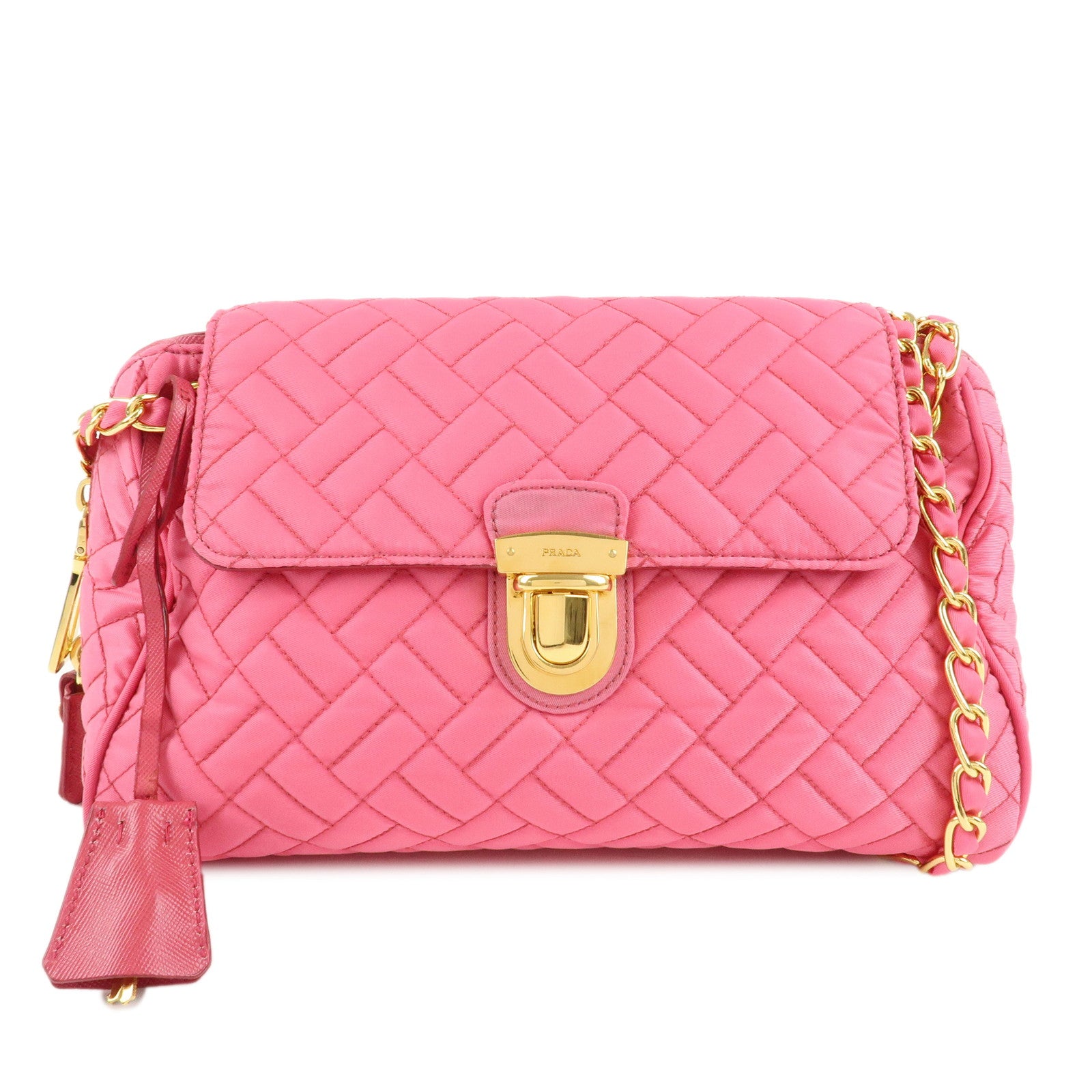 PRADA-Nylon-Leather-Chain-Shoulder-Bag-Pink-BR4965