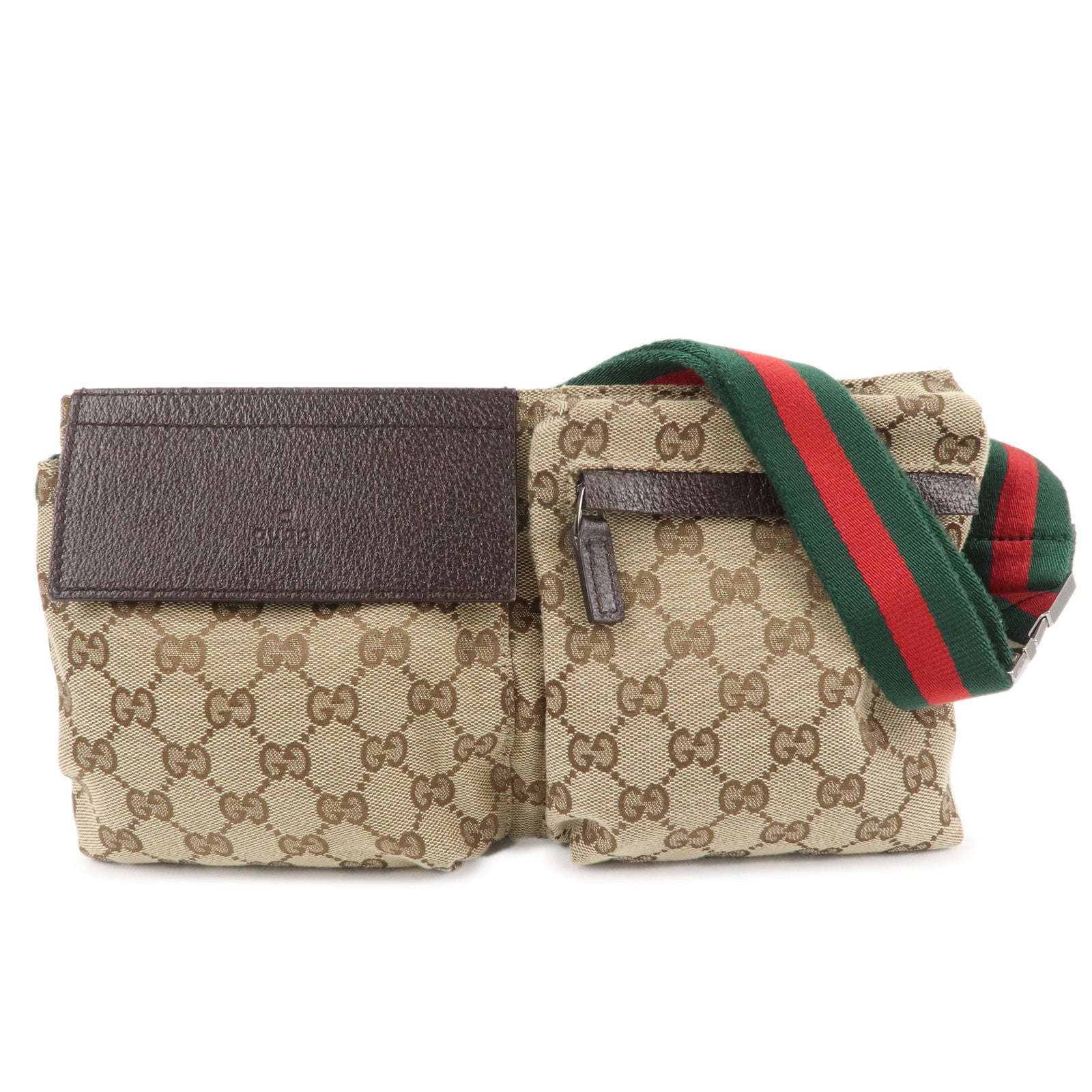 GUCCI-GG-Canvas-Leather-Waist-Bag-Crossbody-Bag-Beige-Brown-28566