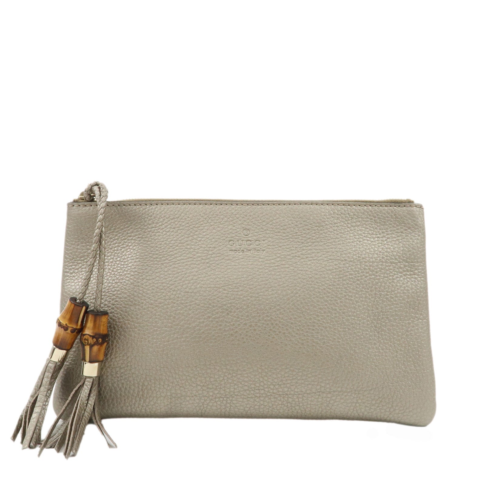 GUCCI-Bamboo-Leather-Tassel-Pouch-Champaigne-Beige-376854