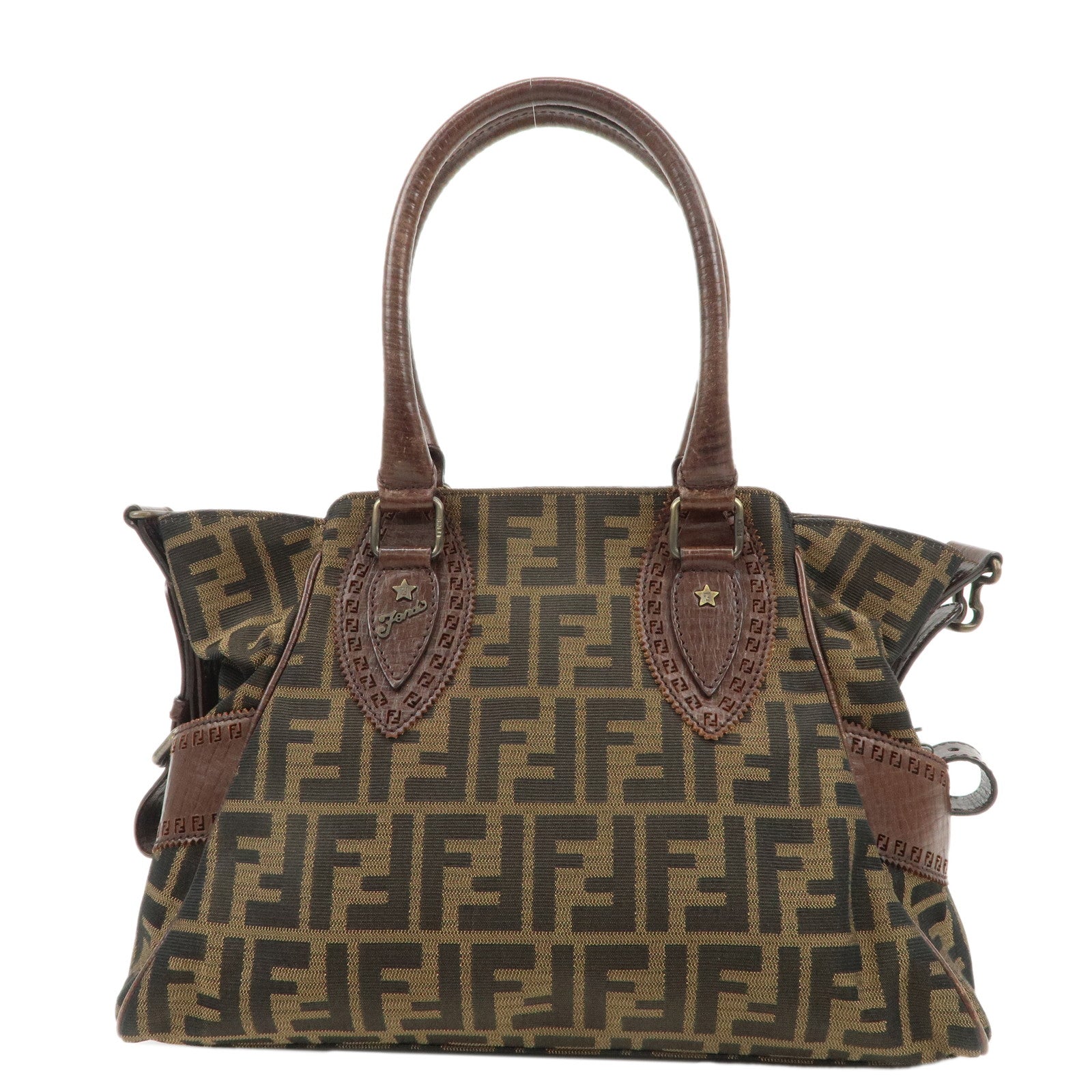 FENDI-Ethnico-Zucca-Canvas-Leather-Shoulder-Bag-Brown-8BN157