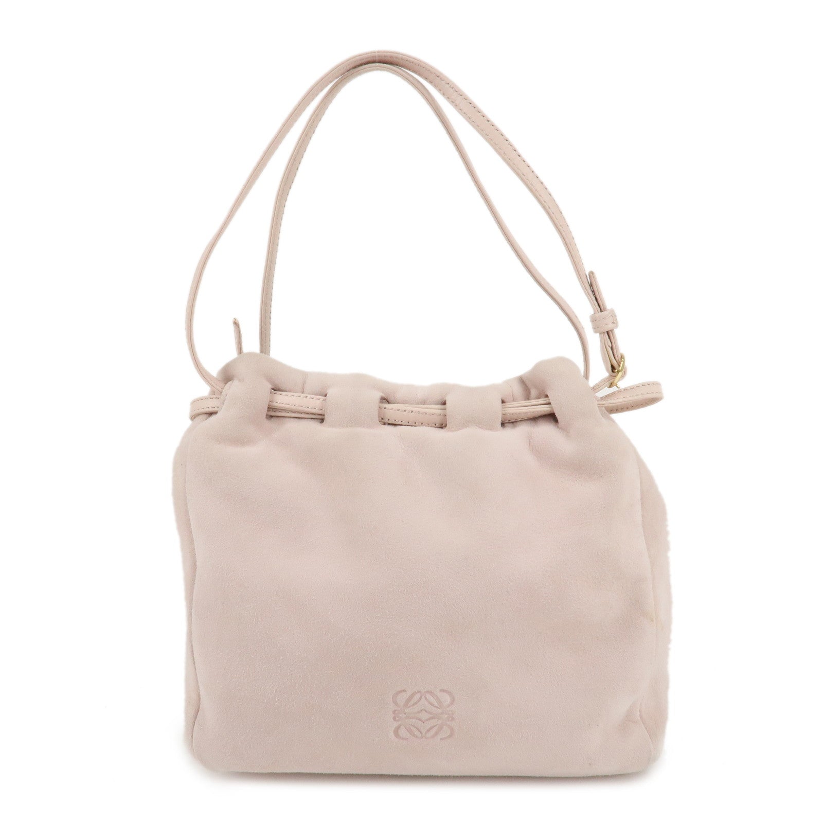 LOEWE-Anagram-Suede-Leather-Hand-Bag-Pink-Beige