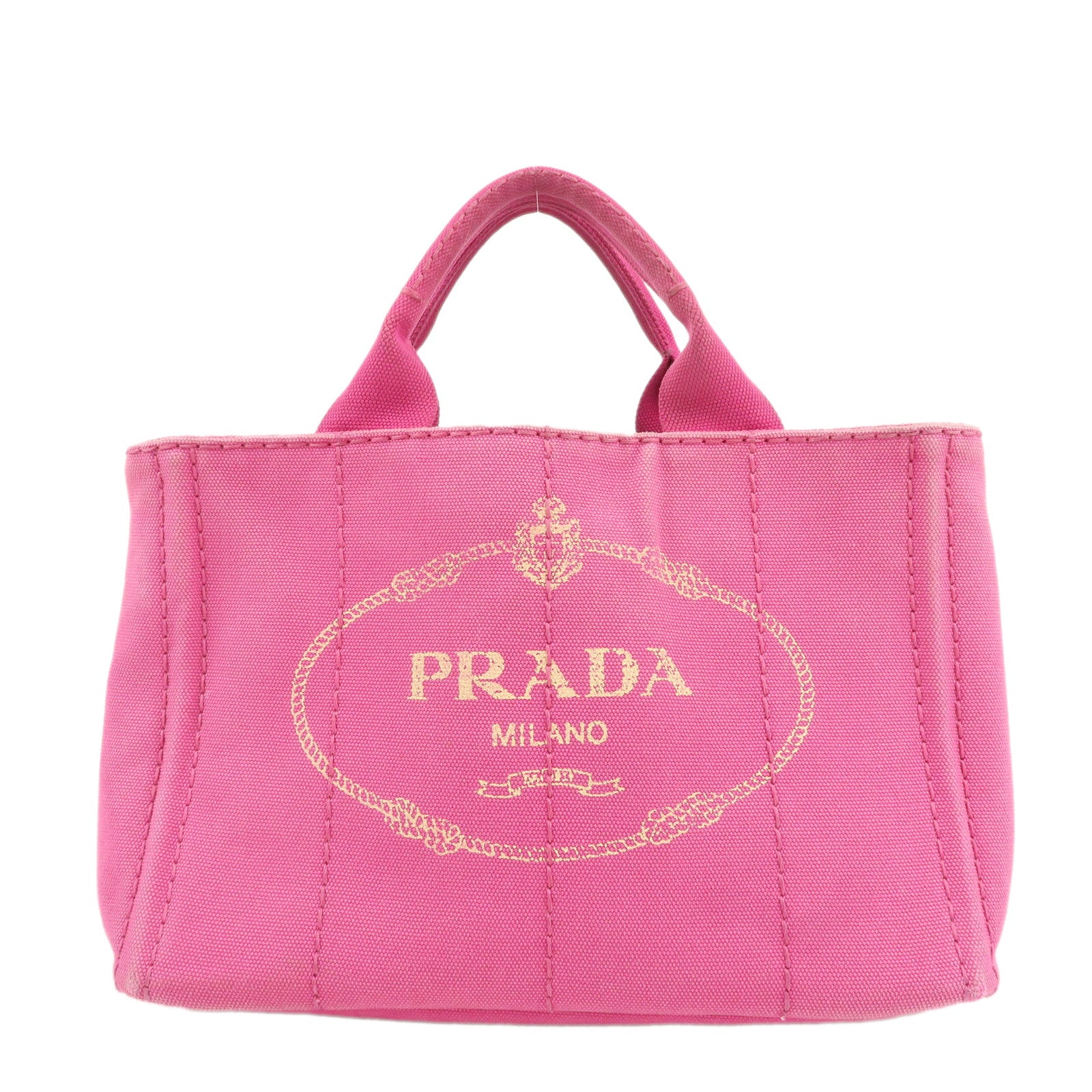 PRADA-Logo-Canapa-Mini-Canvas-Hand-Bag-Tote-Bag-Pink-1BG439