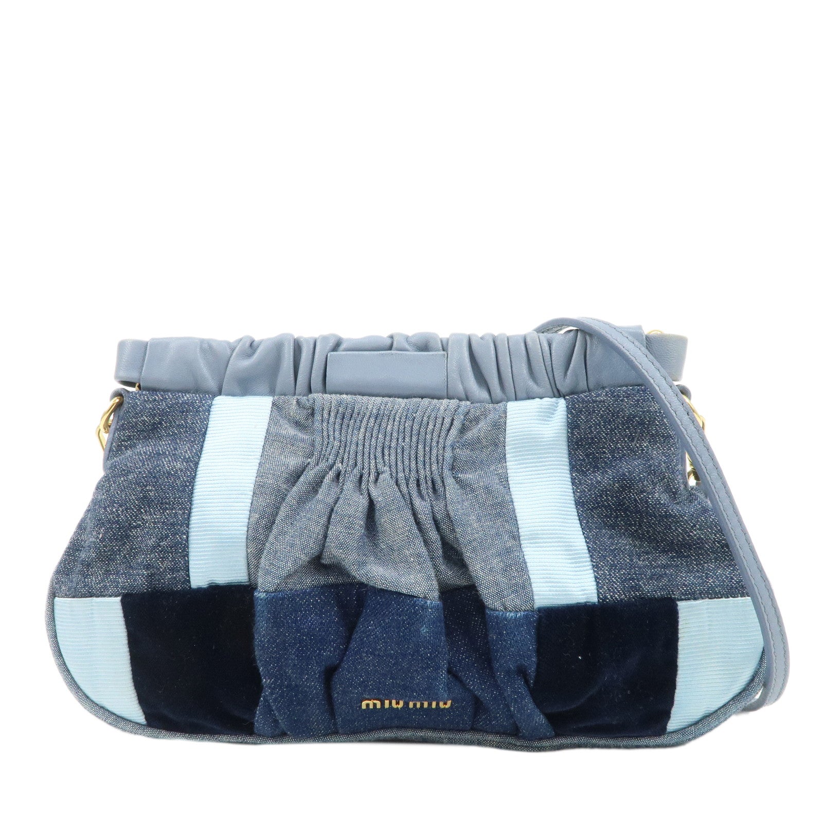 MIU-MIU-Denim-Velour-Leather-Patches-Shoulder-Bag-Blue-Navy