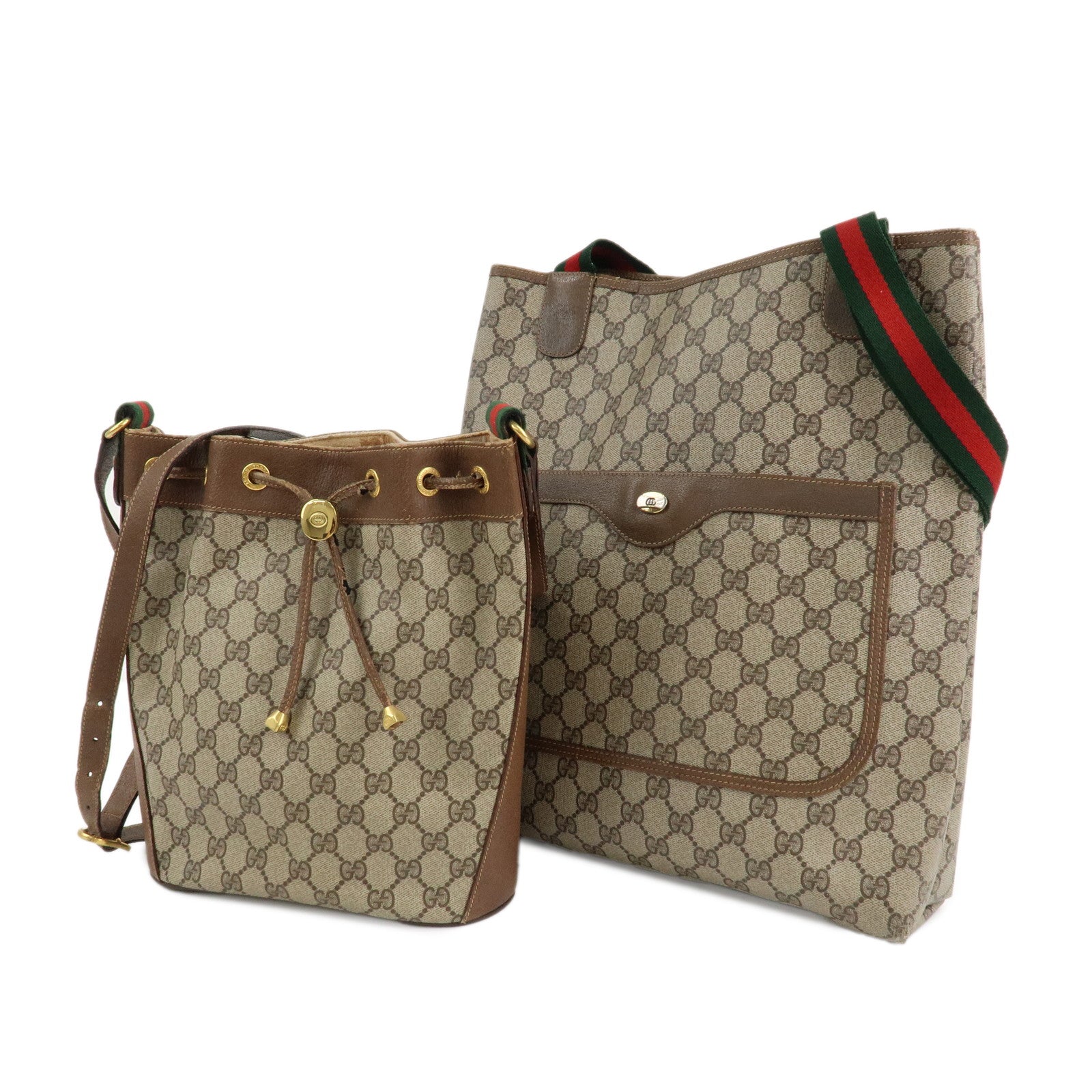 GUUCI-Set-of-2-Old-Gucci-Sherry-GG-Plus-Leather-Shoulder-Bag