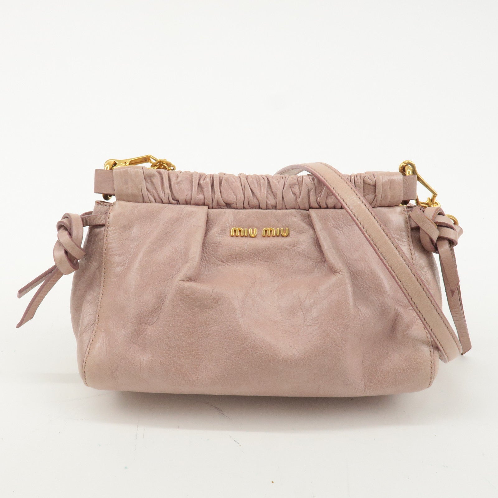 MIU MIU Leather Shoulder Bag Pink Beige