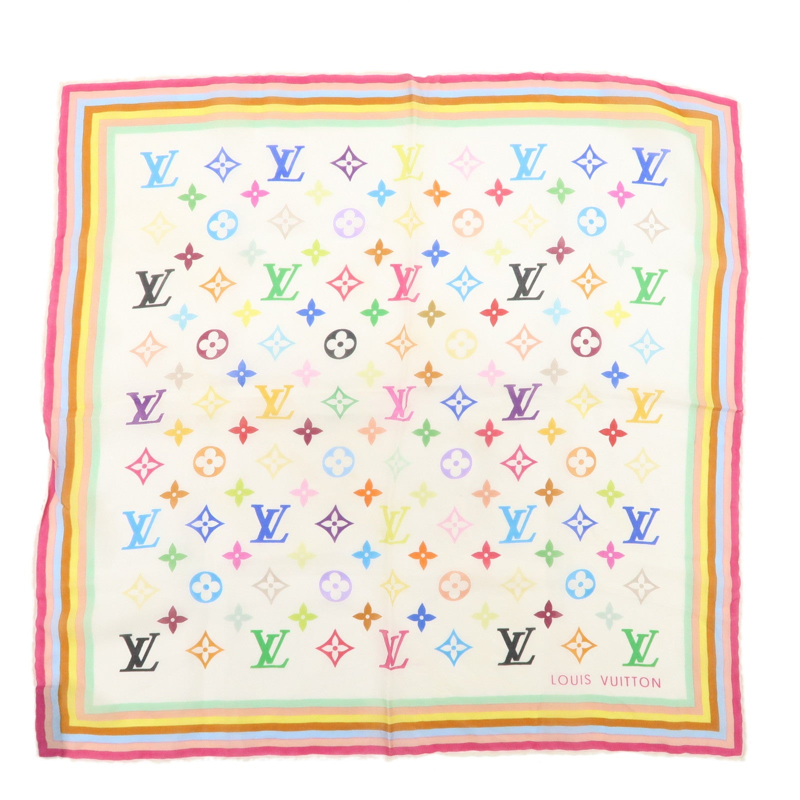 Louis-Vuitton-Monogram-Multi-Color-Silk-100%-Scarf-Blanc-M71913